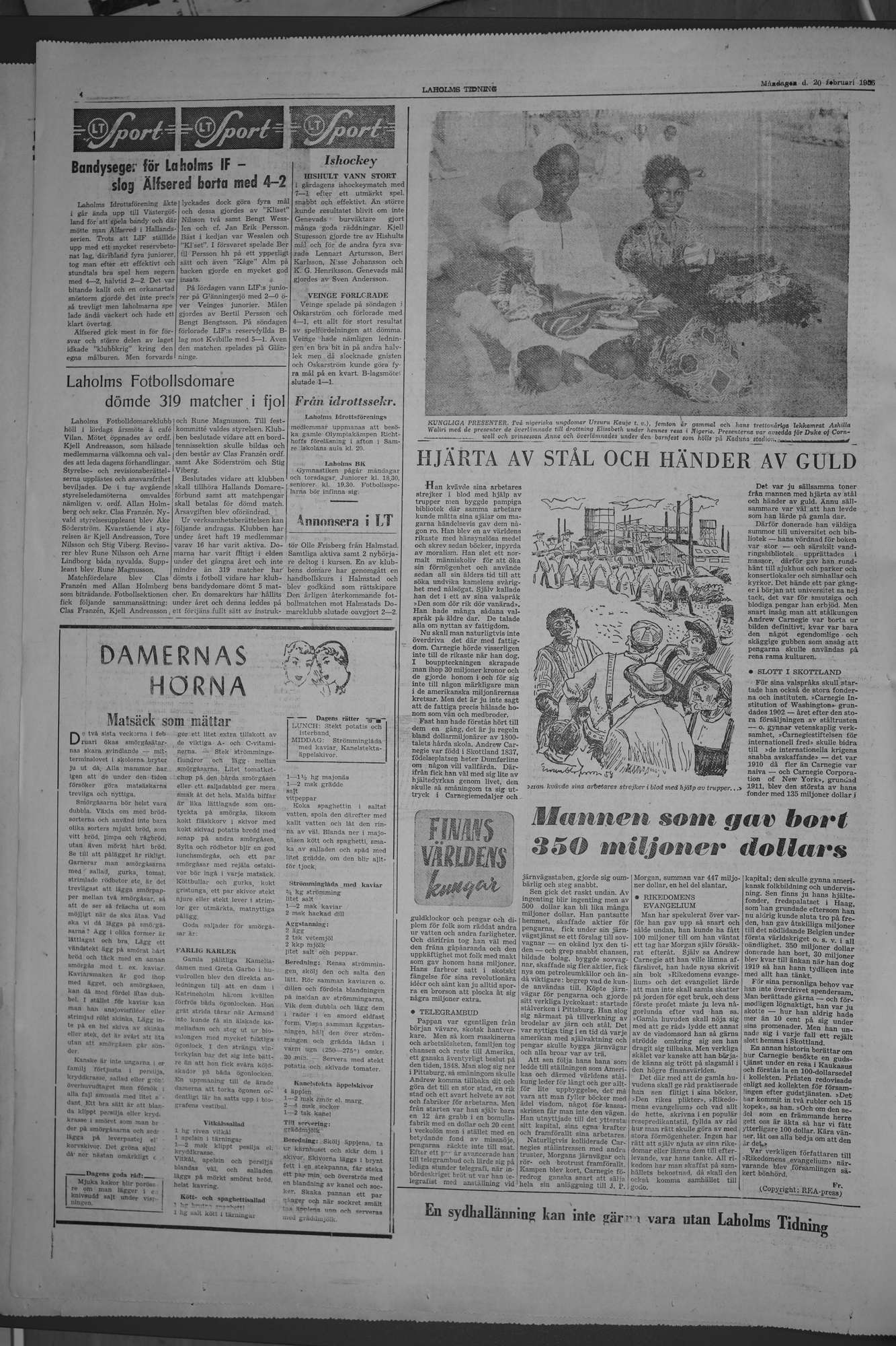Laholms Tidning Måndag 20 februari 1956, sida 4