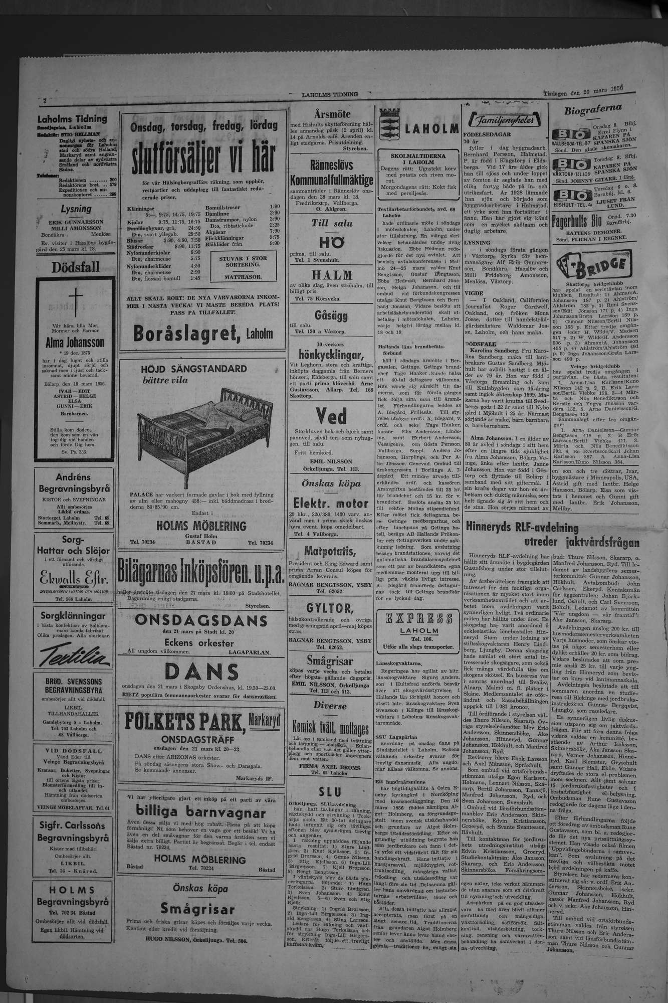 Laholms Tidning Tisdag 20 mars 1956, sida 2