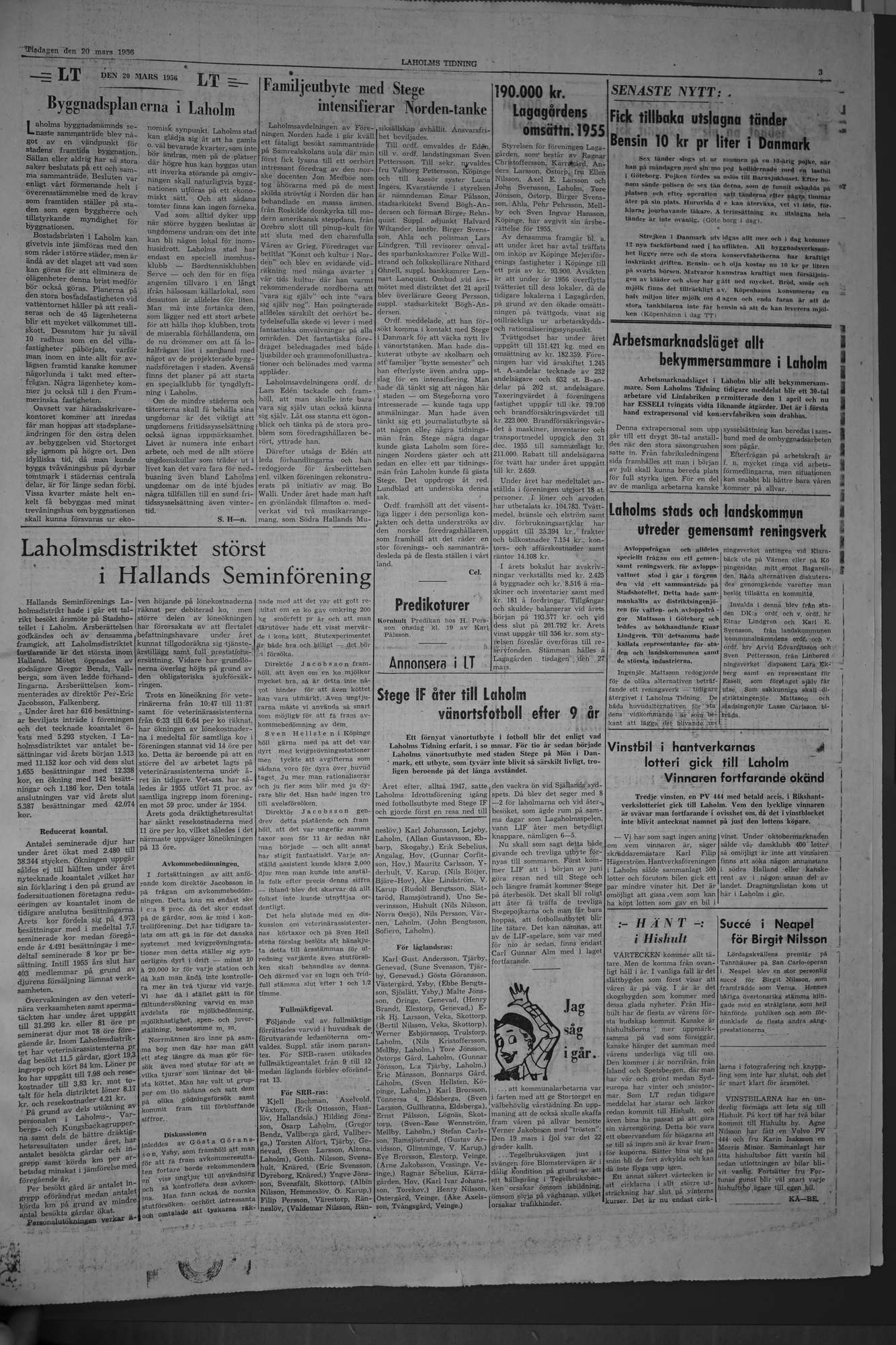 Laholms Tidning Tisdag 20 mars 1956, sida 3