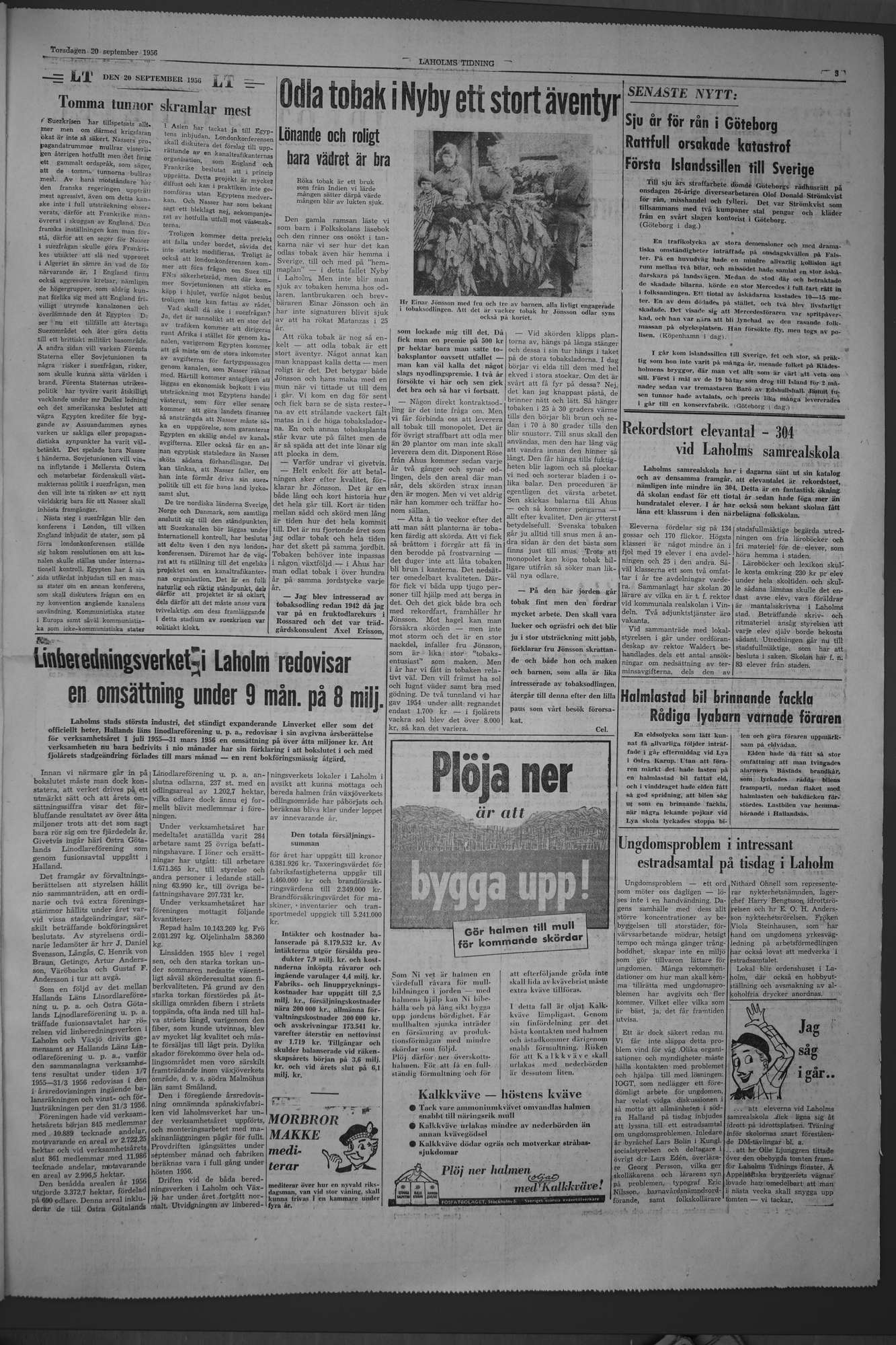 Laholms Tidning Torsdag 20 september 1956, sida 3