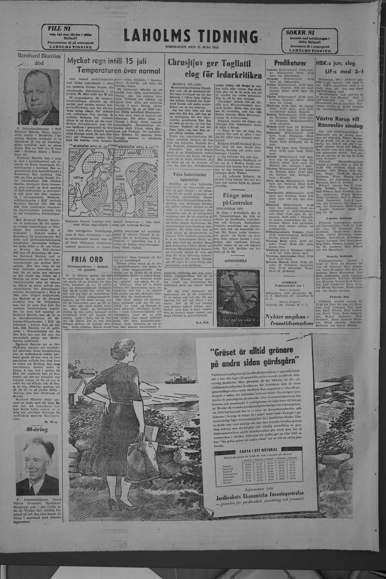 Laholms Tidning Torsdag 21 juni 1956, sida 6