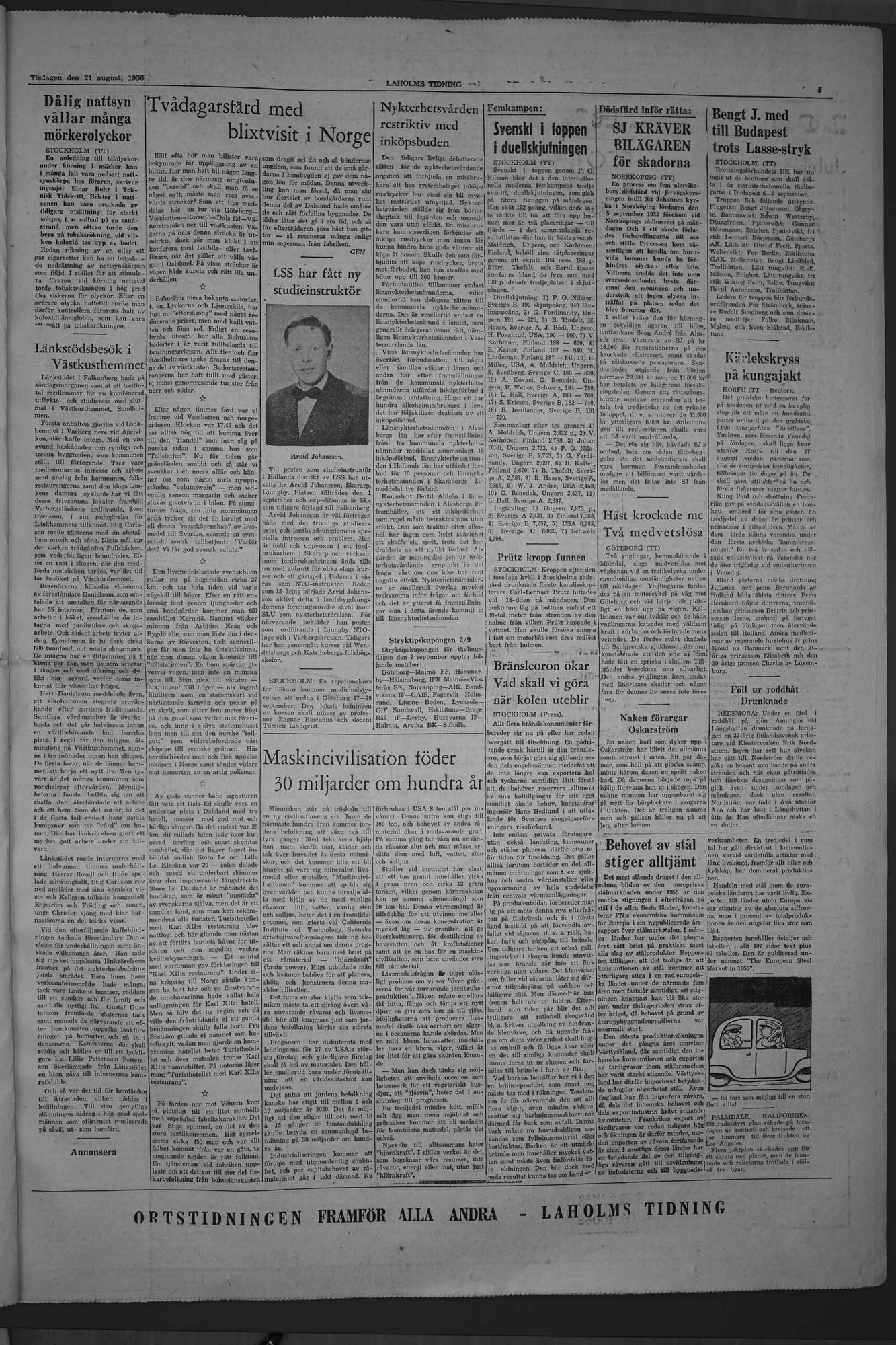 Laholms Tidning Tisdag 21 augusti 1956, sida 5