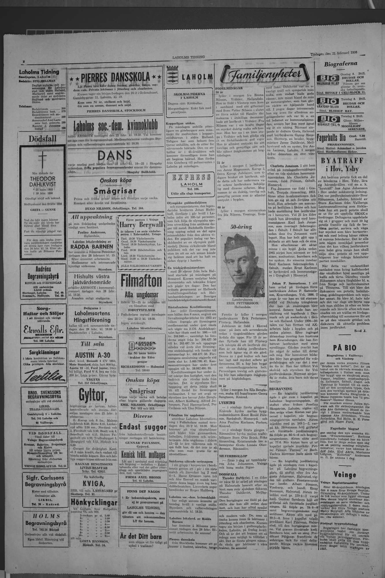 Laholms Tidning Tisdag 21 februari 1956, sida 2