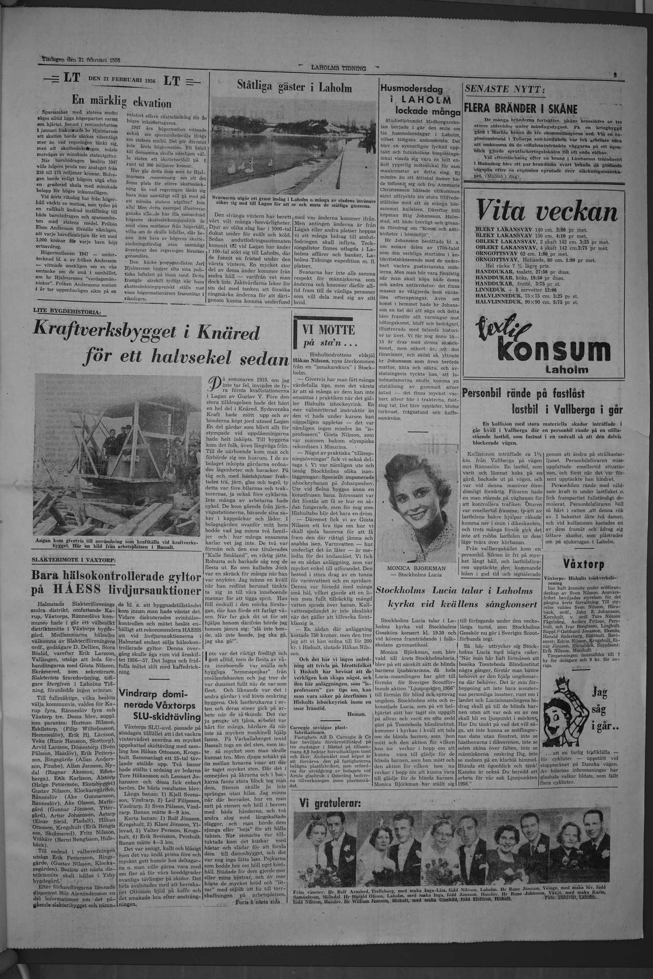 Laholms Tidning Tisdag 21 februari 1956, sida 3