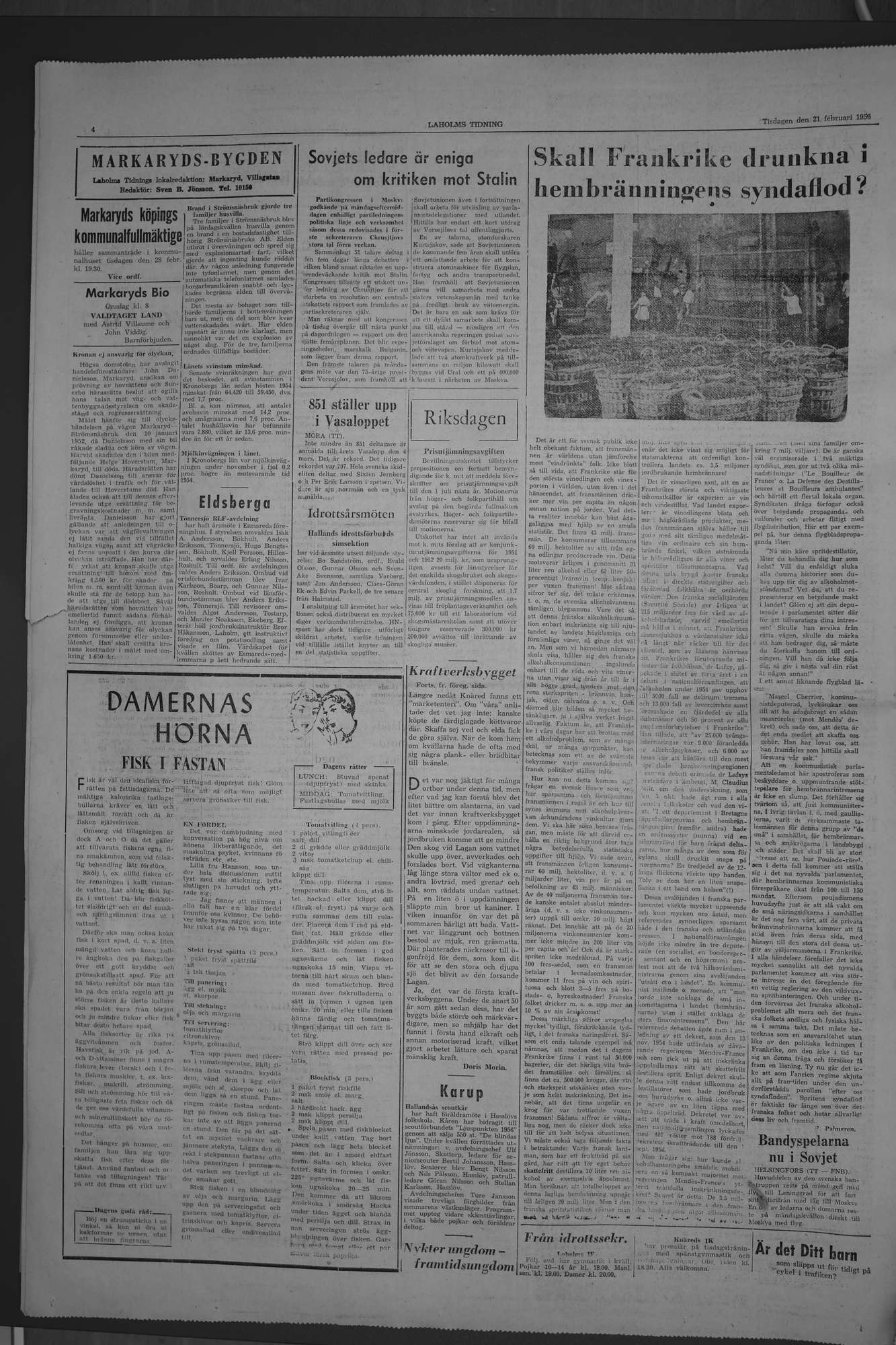 Laholms Tidning Tisdag 21 februari 1956, sida 4