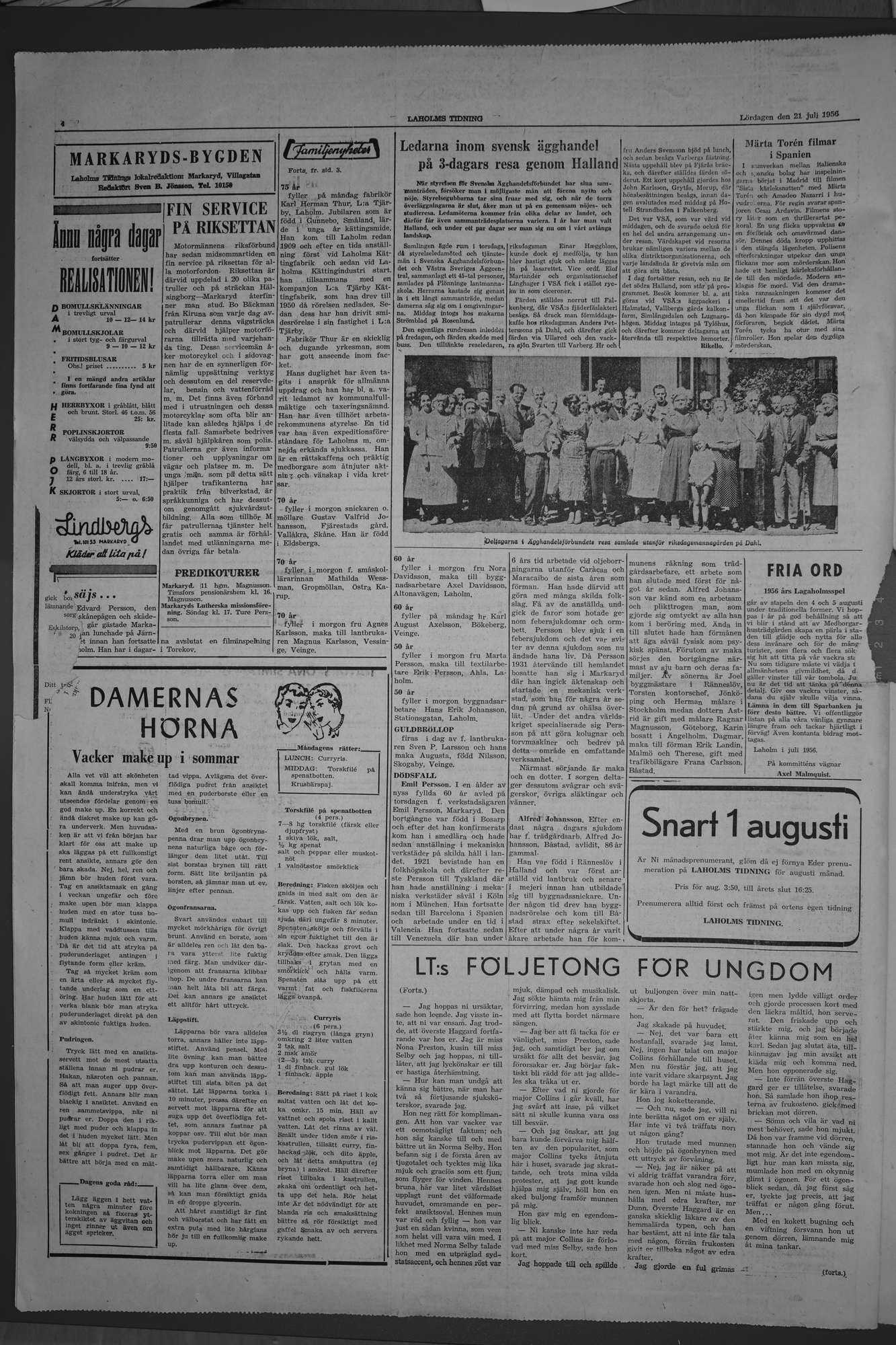 Laholms Tidning Lördag 21 juli 1956, sida 4