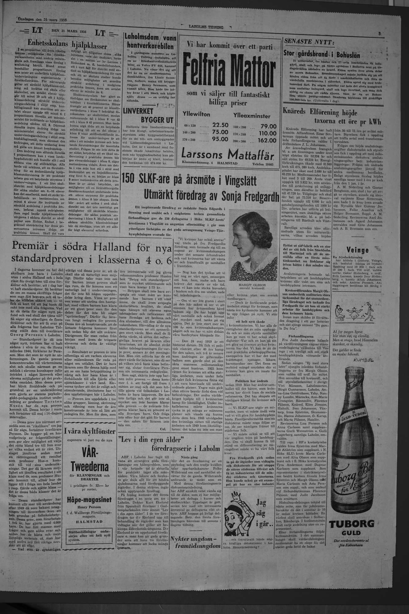 Laholms Tidning Onsdag 21 mars 1956, sida 3
