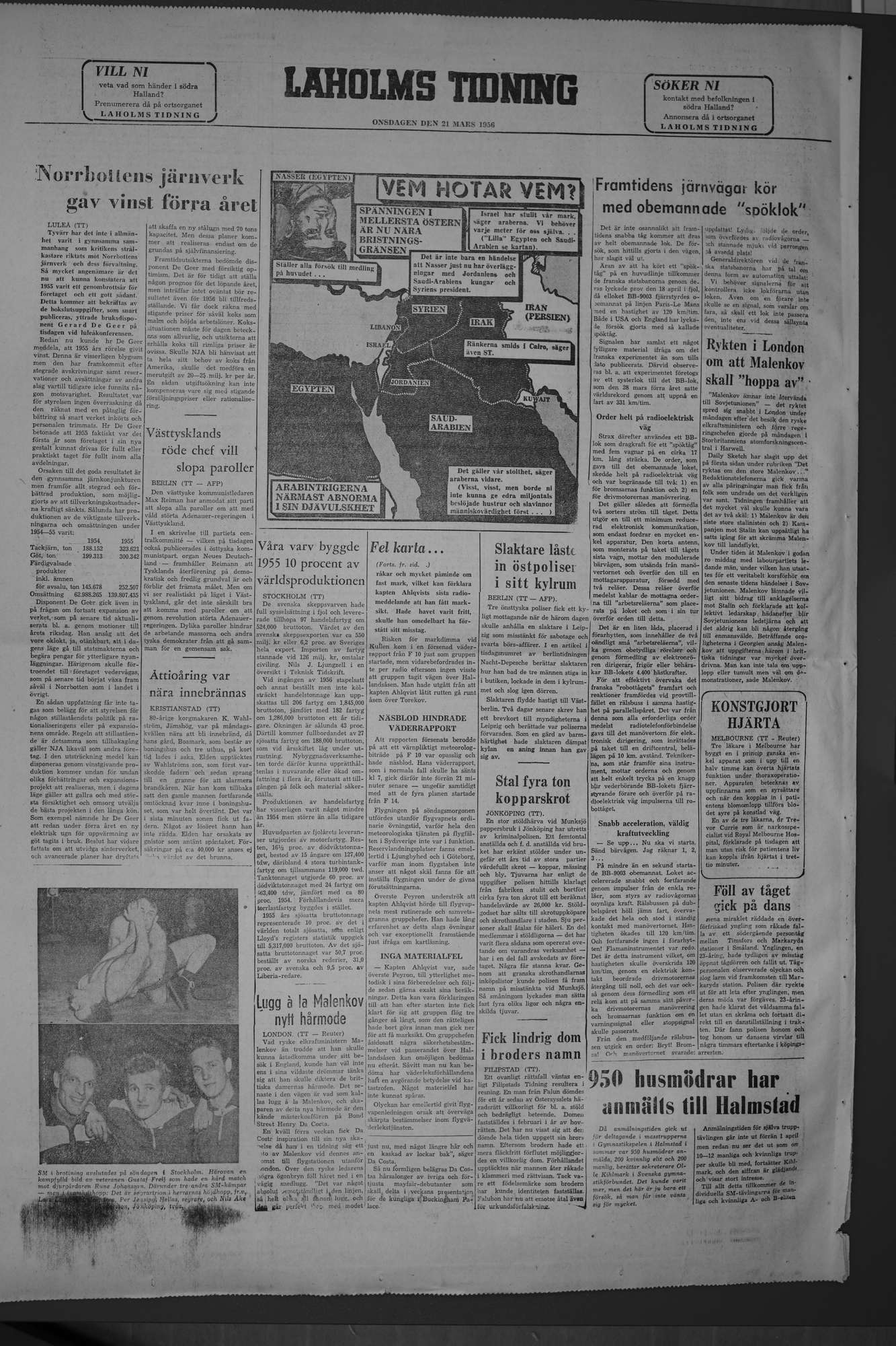Laholms Tidning Onsdag 21 mars 1956, sida 8