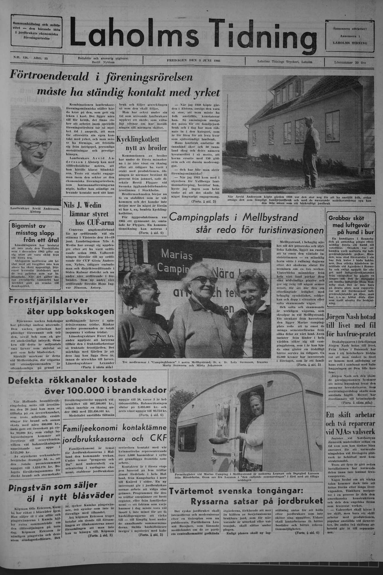 Laholms Tidning Fredag 3 juni 1966, sida 1
