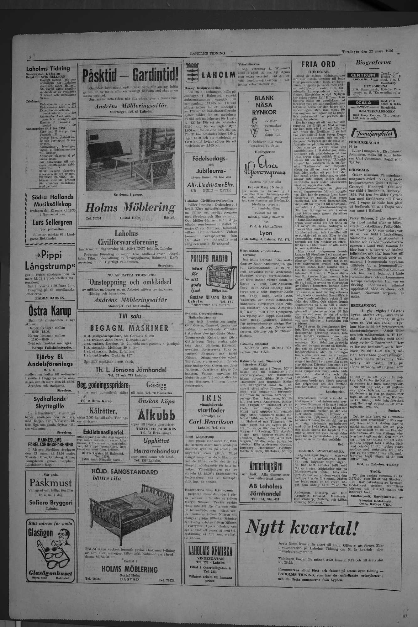 Laholms Tidning Torsdag 22 mars 1956, sida 2