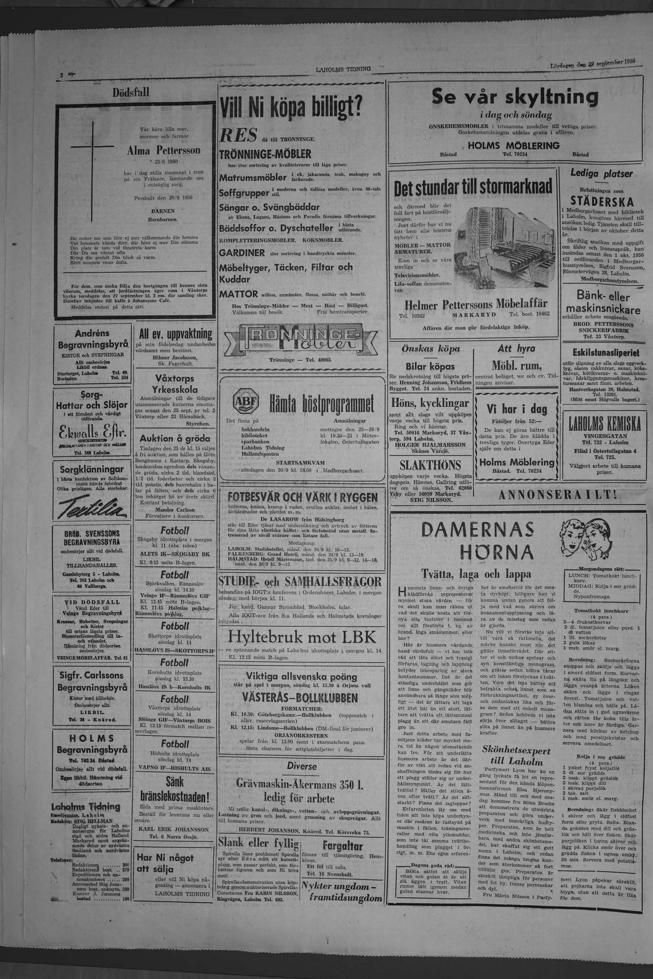 Laholms Tidning Lördag 22 september 1956, sida 2