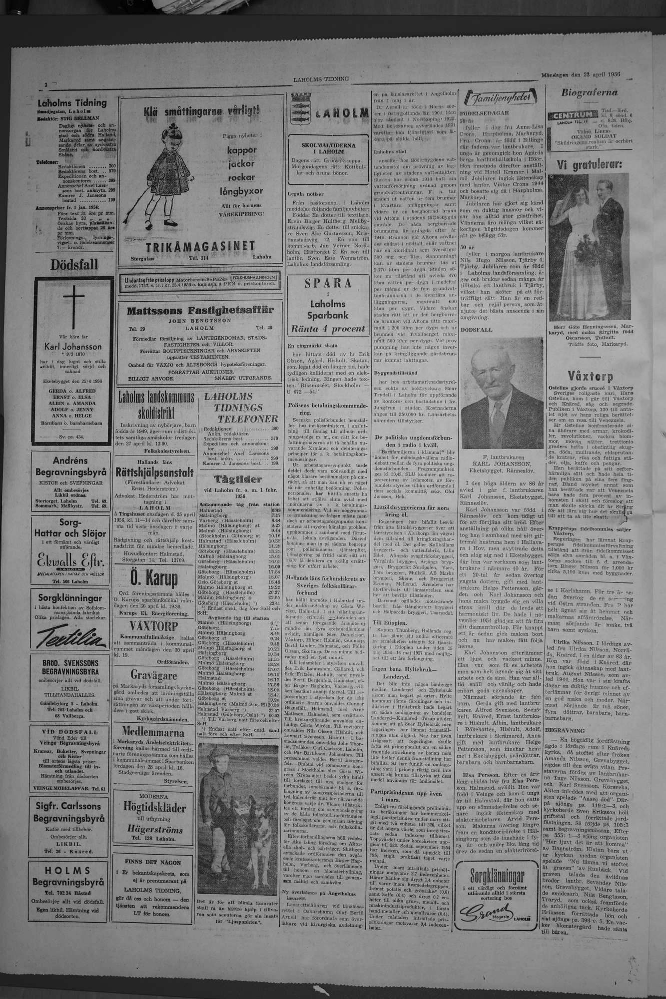 Laholms Tidning Måndag 23 april 1956, sida 2