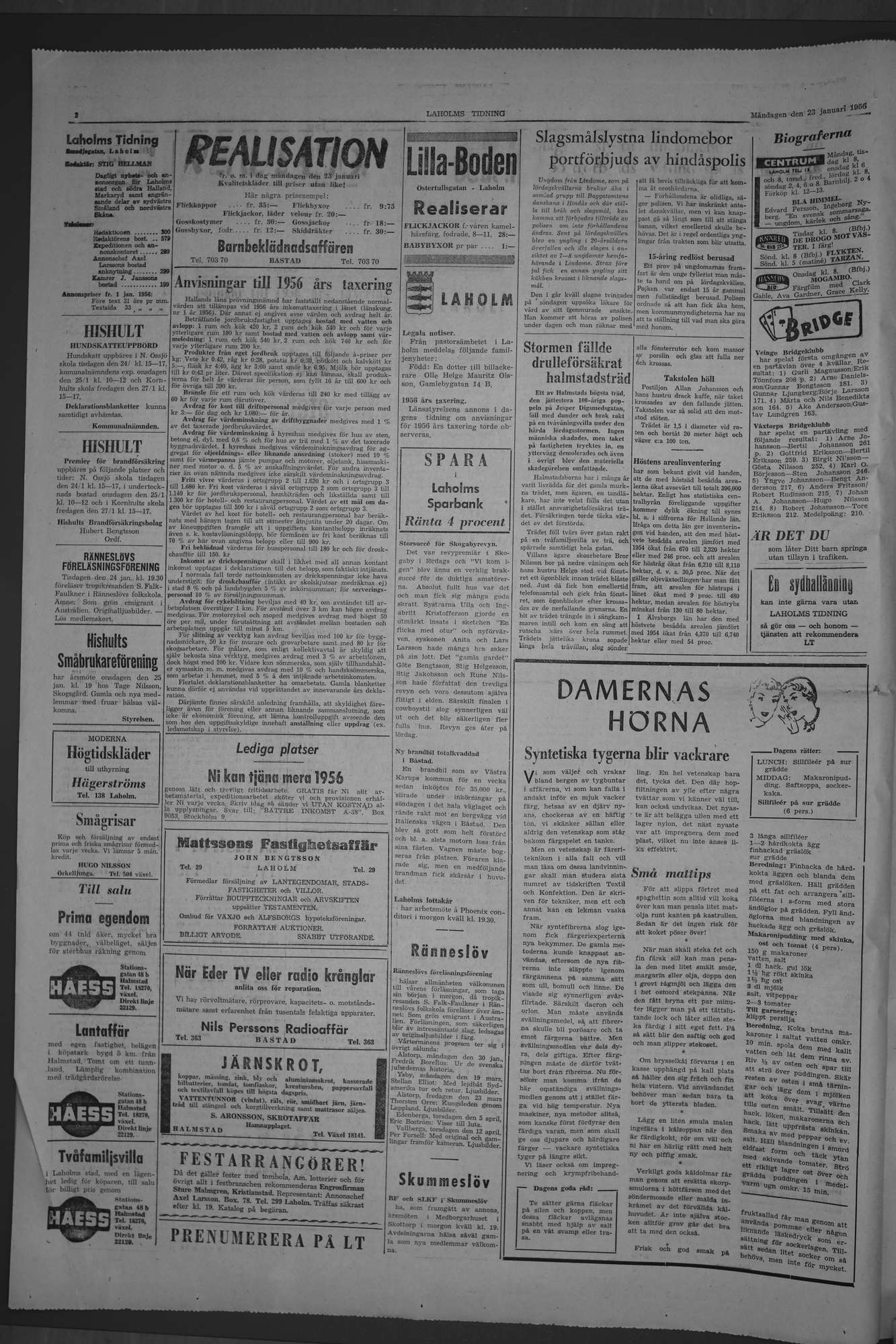 Laholms Tidning Måndag 23 januari 1956, sida 2