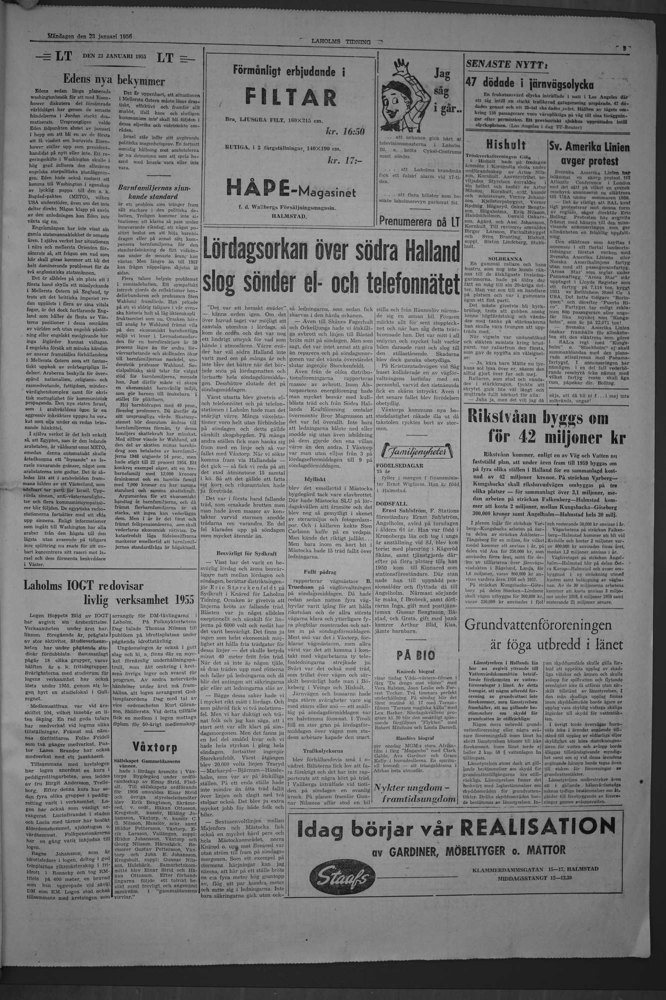 Laholms Tidning Måndag 23 januari 1956, sida 3