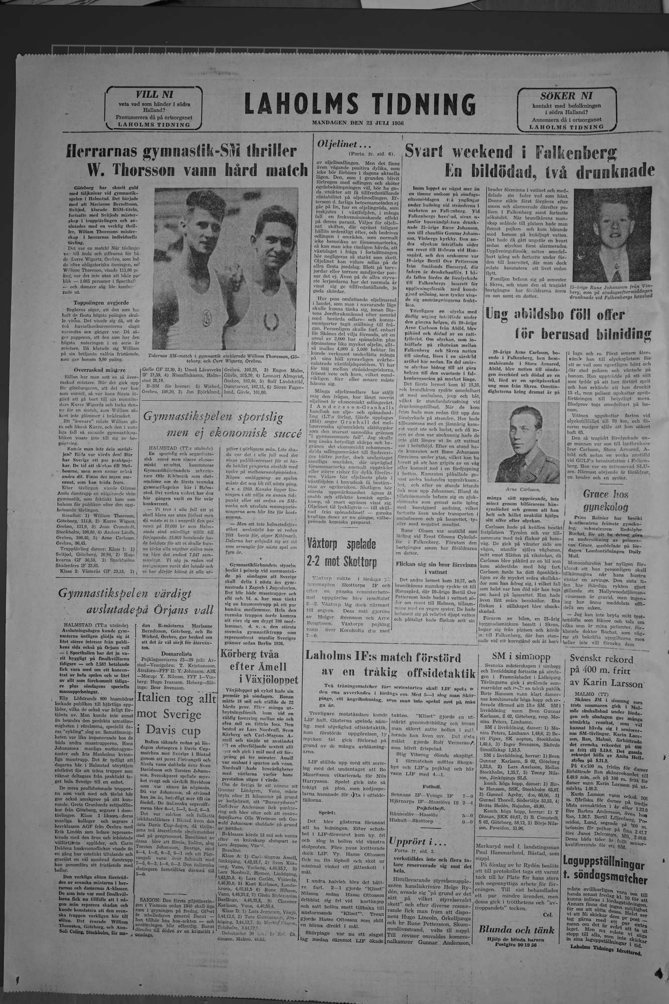 Laholms Tidning Måndag 23 juli 1956, sida 8