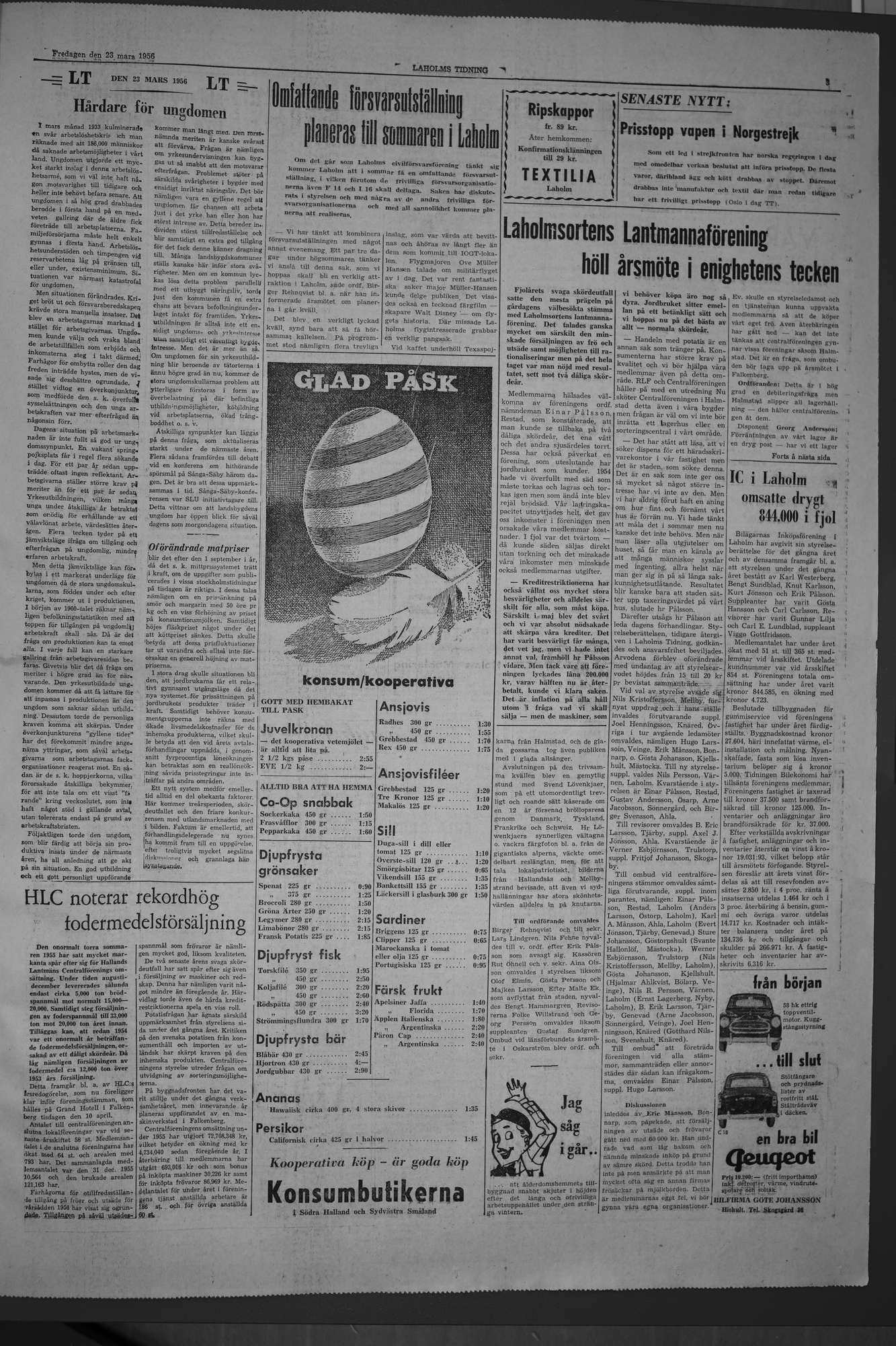 Laholms Tidning Fredag 23 mars 1956, sida 3