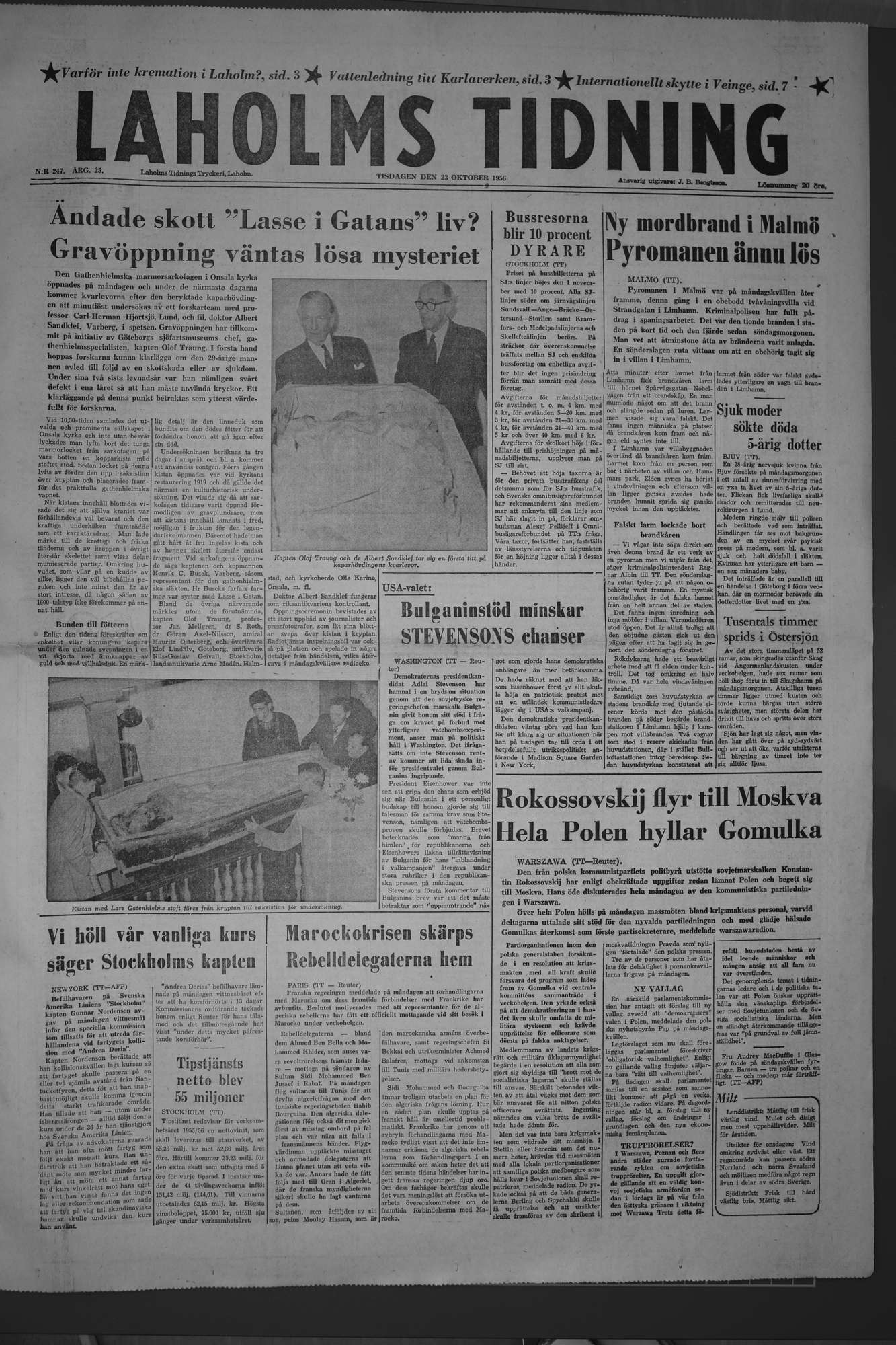 Laholms Tidning Tisdag 23 oktober 1956, sida 1