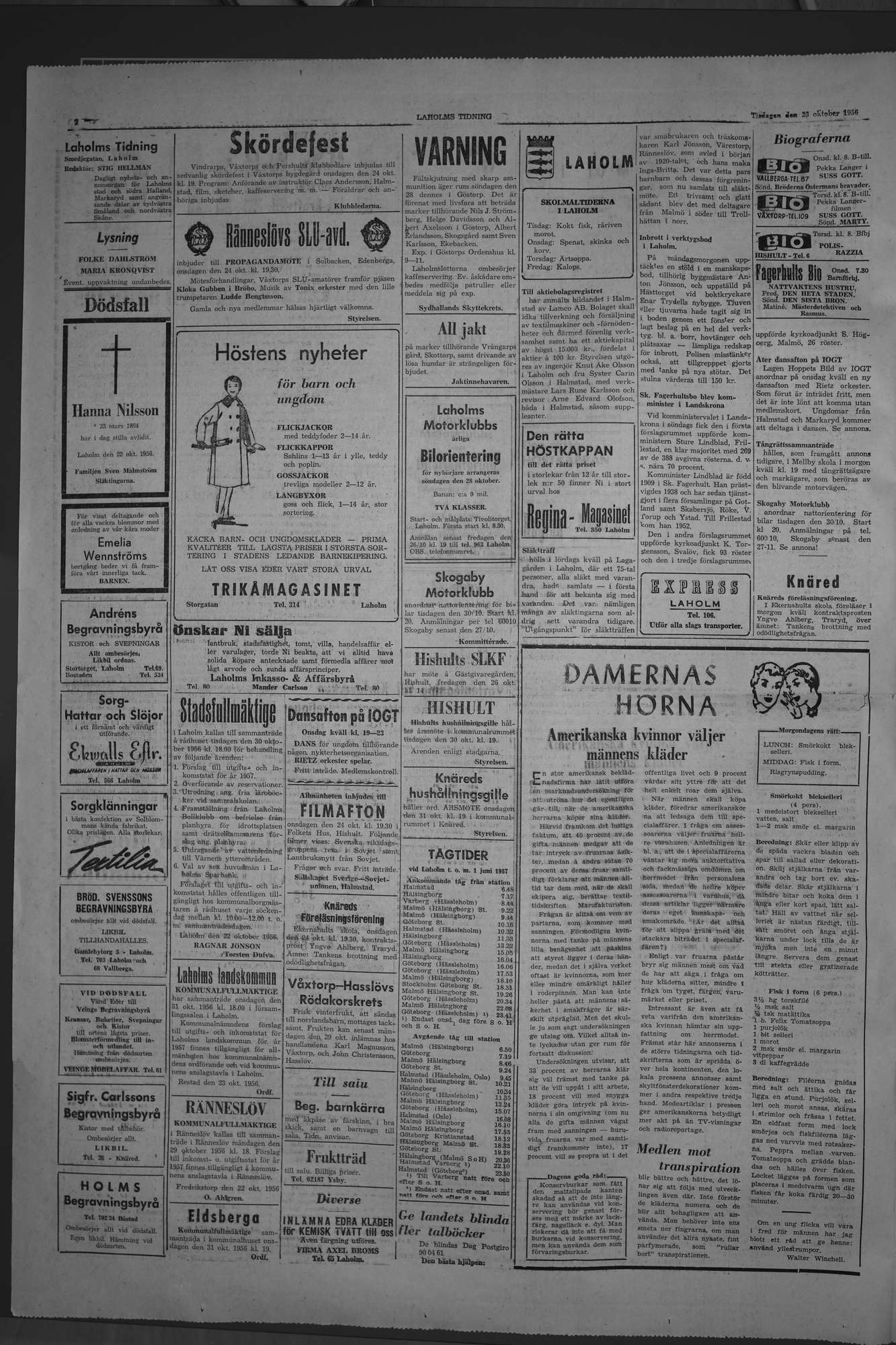 Laholms Tidning Tisdag 23 oktober 1956, sida 2