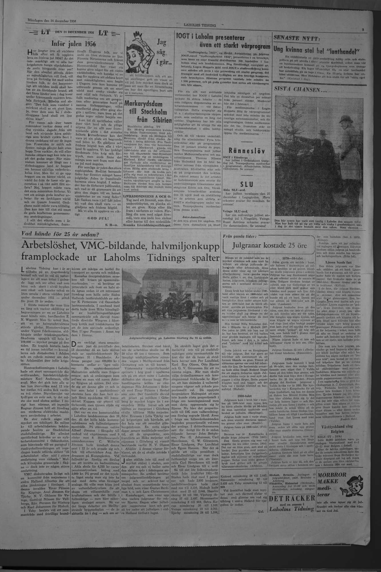 Laholms Tidning Måndag 24 december 1956, sida 3