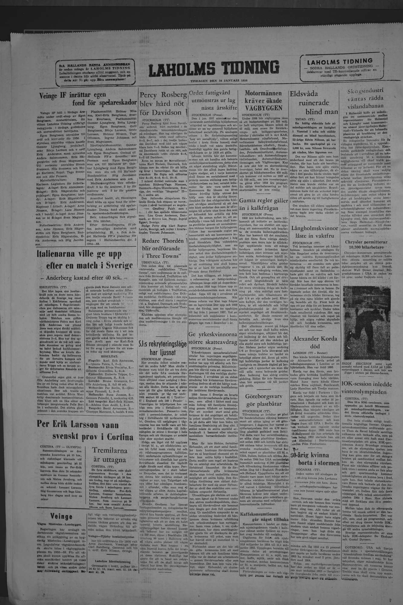 Laholms Tidning Tisdag 24 januari 1956, sida 8