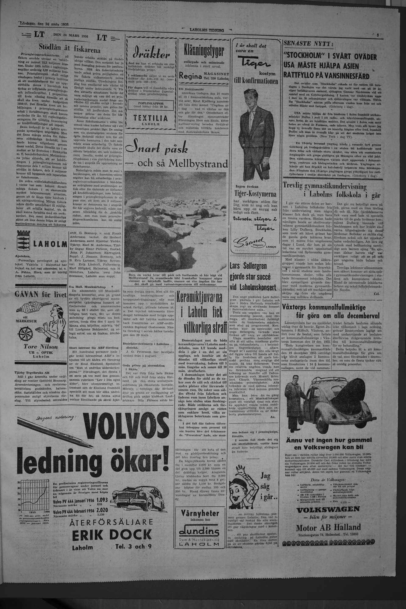 Laholms Tidning Lördag 24 mars 1956, sida 3