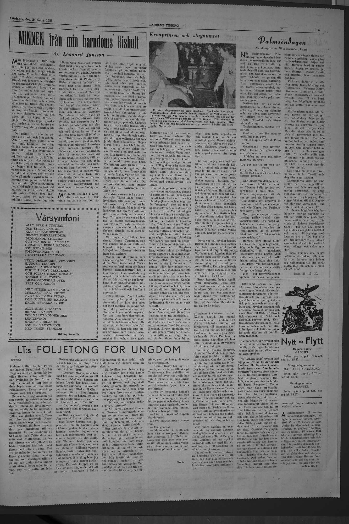 Laholms Tidning Lördag 24 mars 1956, sida 5