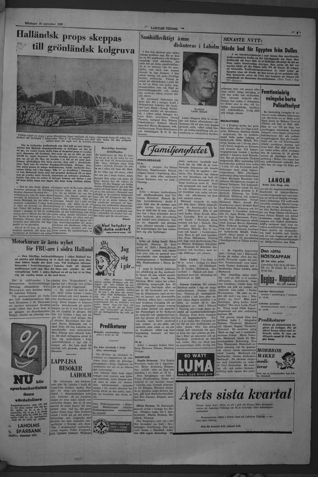 Laholms Tidning Måndag 24 september 1956, sida 3