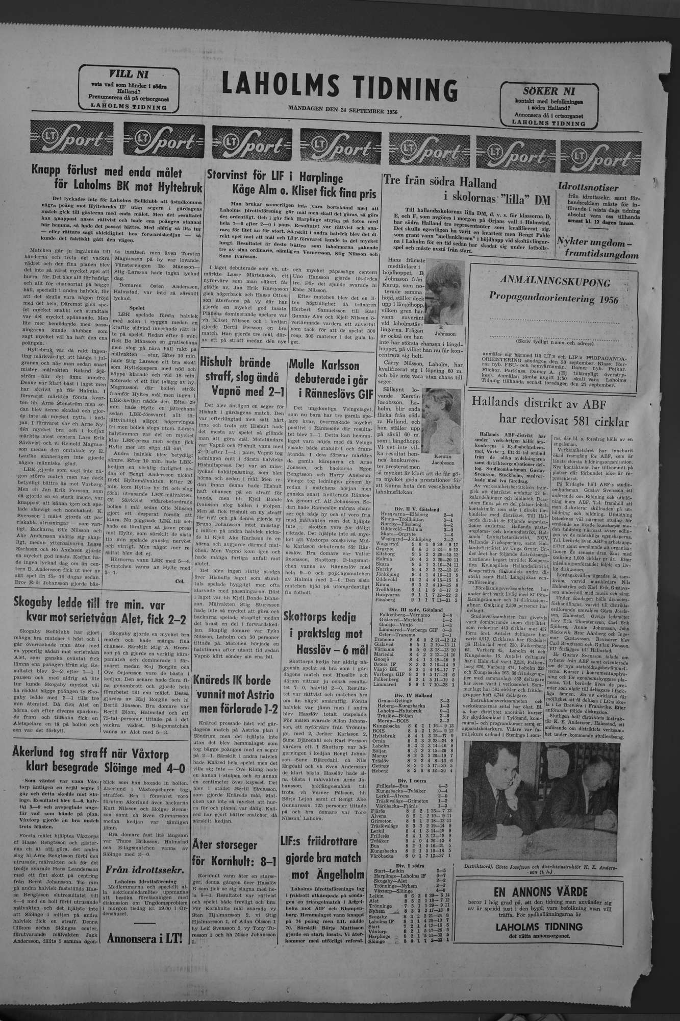 Laholms Tidning Måndag 24 september 1956, sida 8