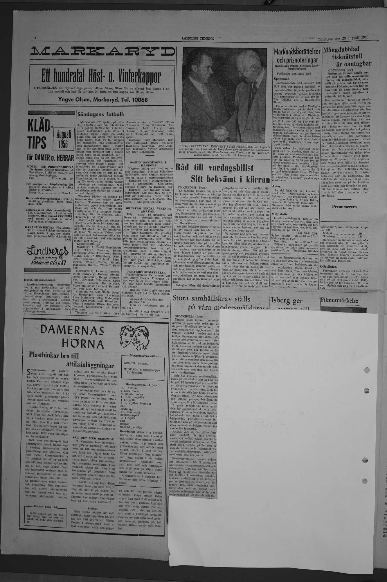 Laholms Tidning Lördag 25 augusti 1956, sida 4