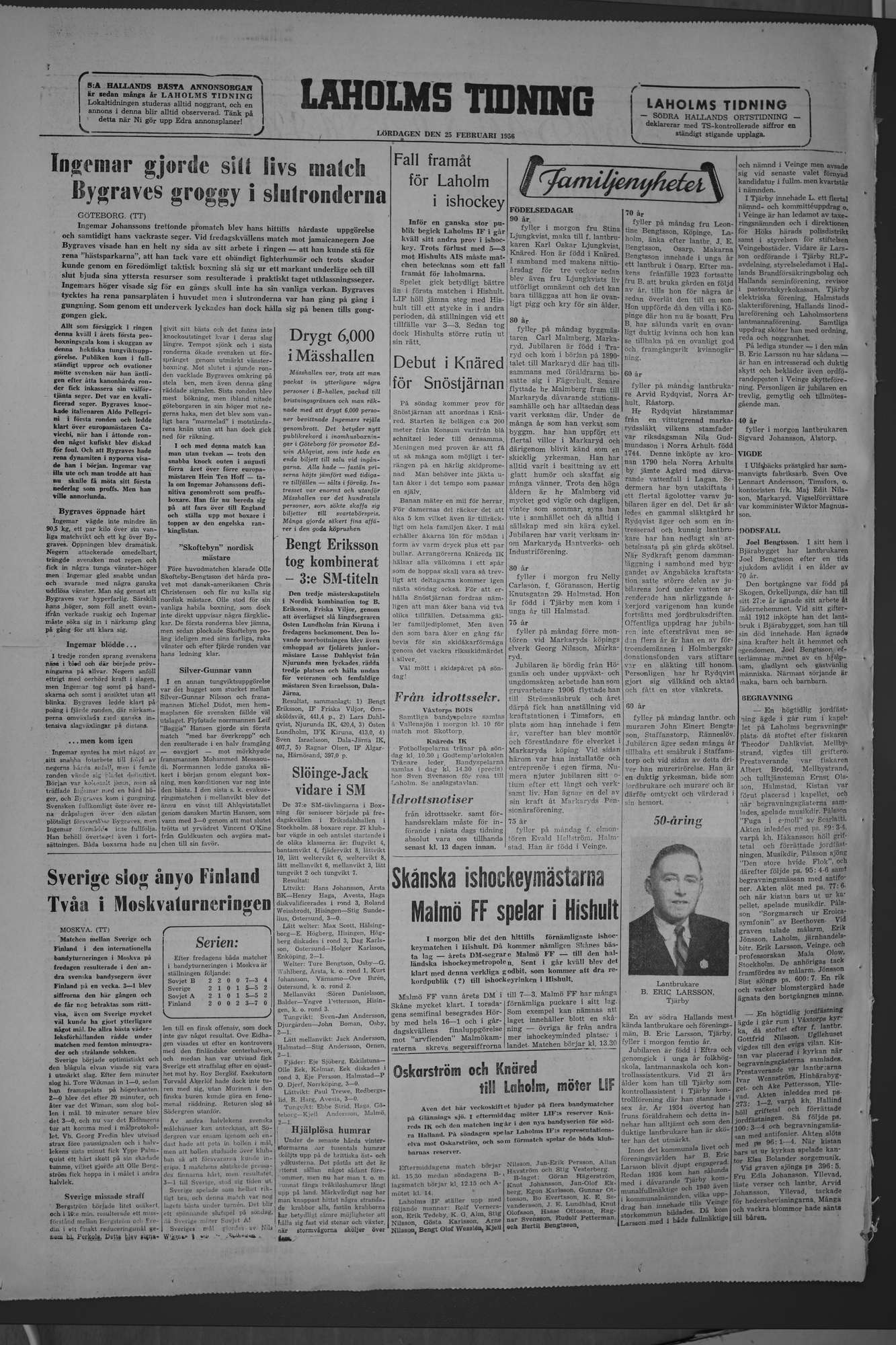 Laholms Tidning Lördag 25 februari 1956, sida 8