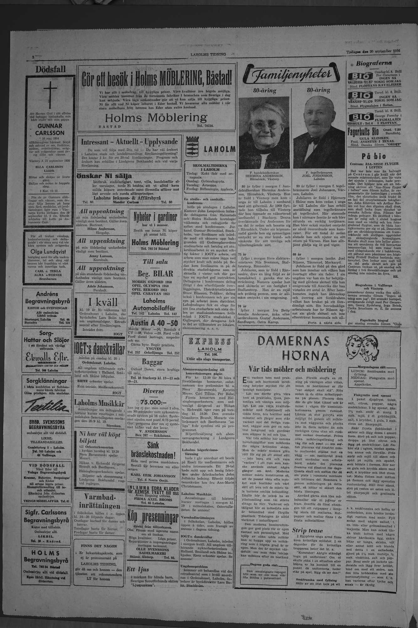 Laholms Tidning Tisdag 25 september 1956, sida 2