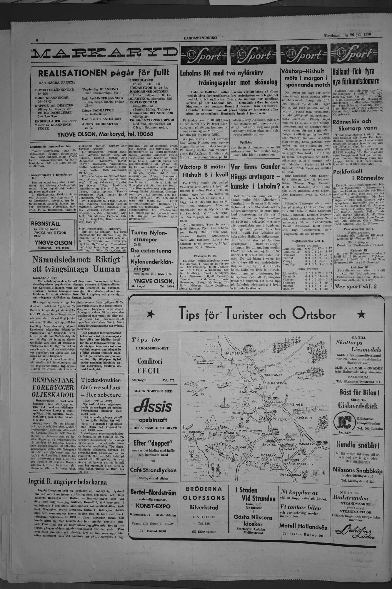 Laholms Tidning Torsdag 26 juli 1956, sida 4