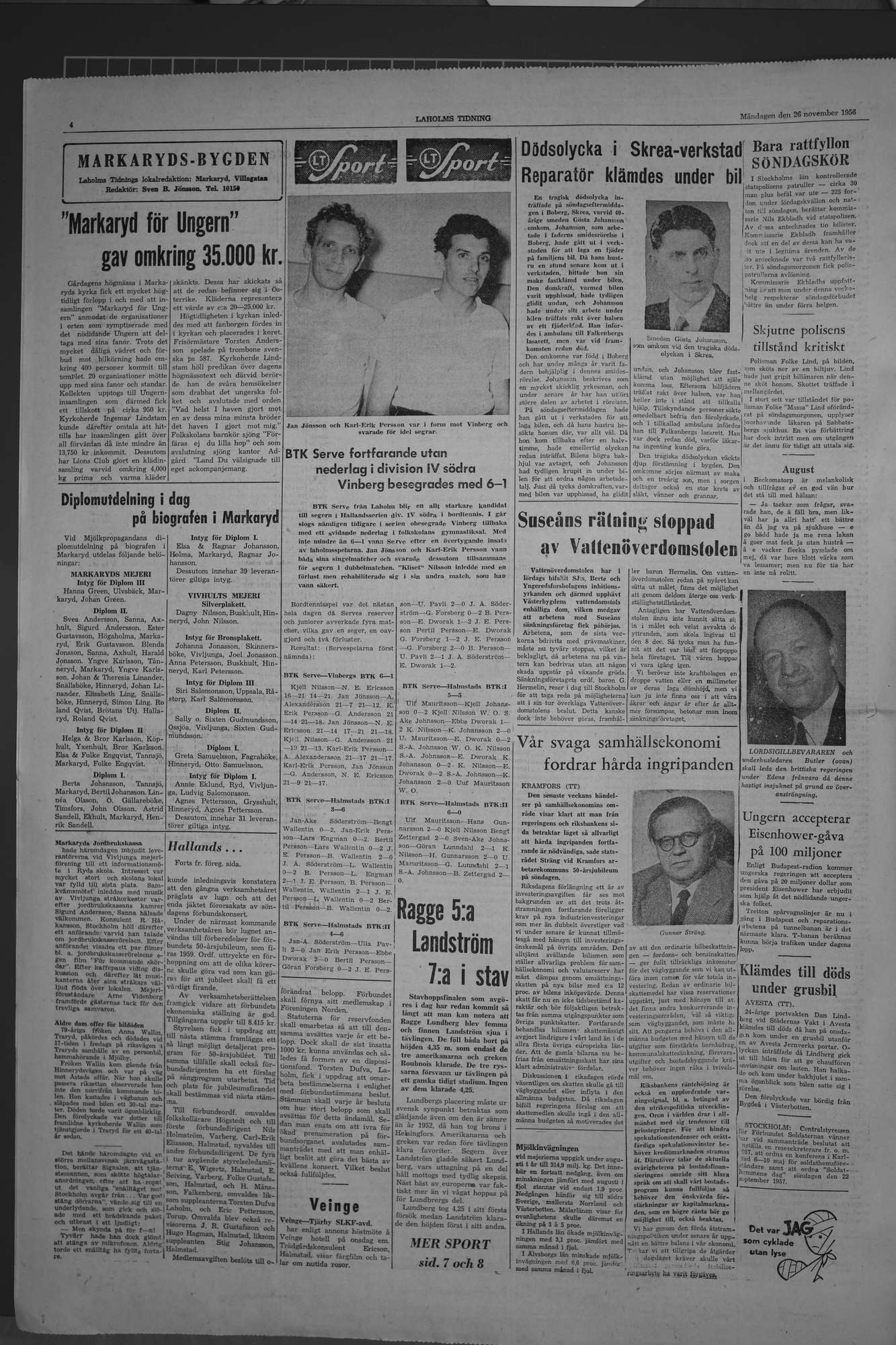 Laholms Tidning Måndag 26 november 1956, sida 4