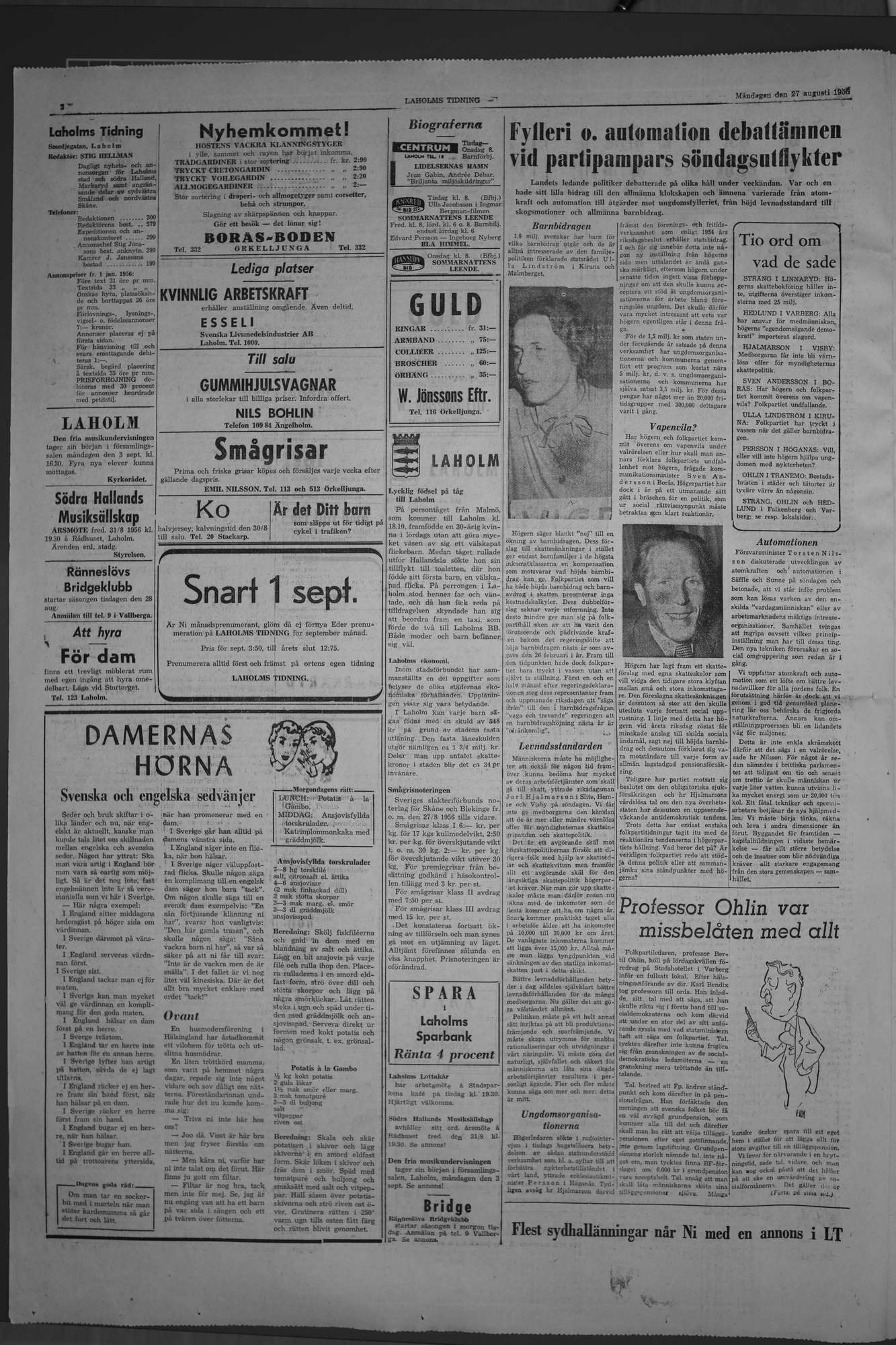 Laholms Tidning Måndag 27 augusti 1956, sida 2