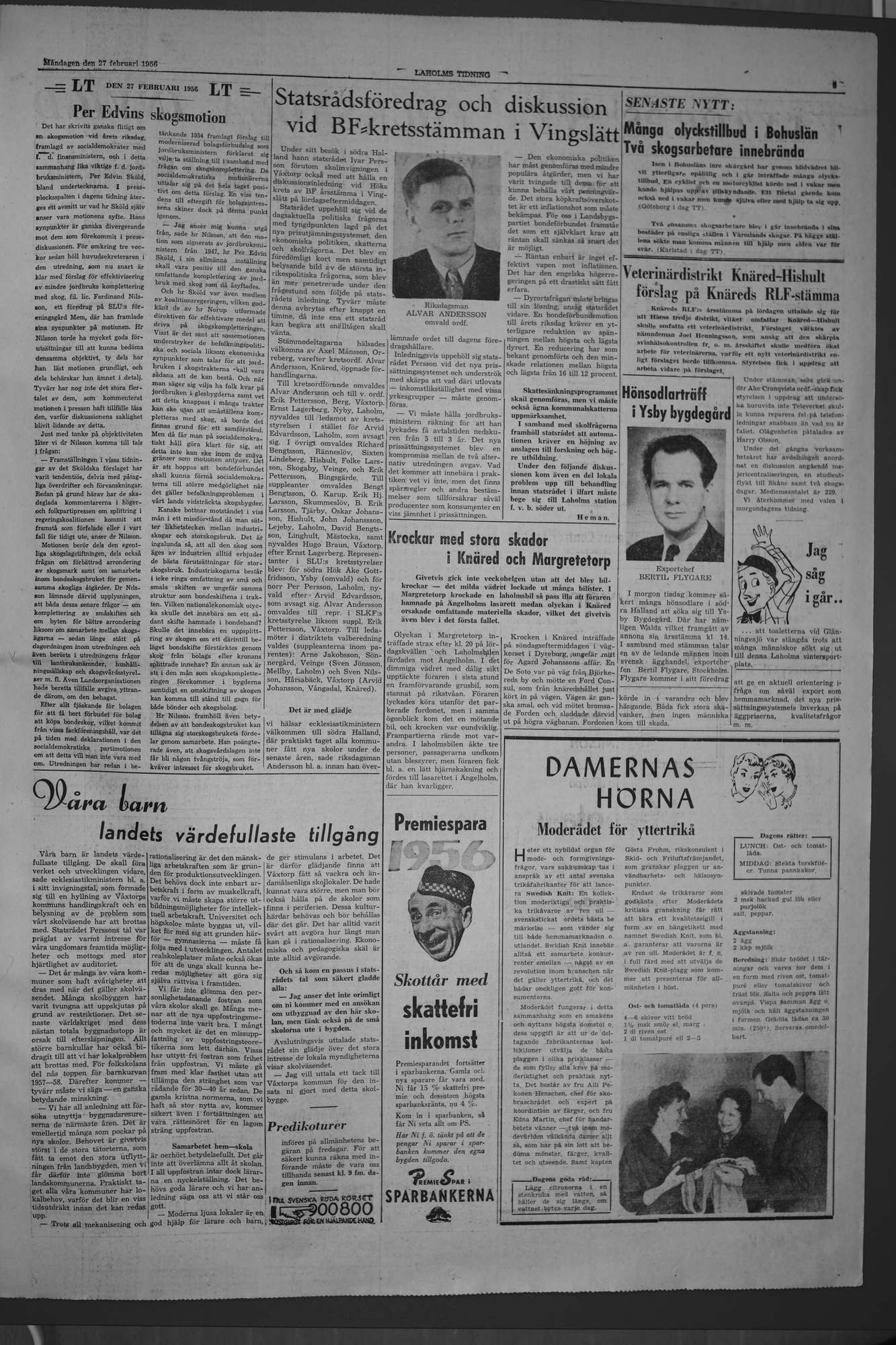 Laholms Tidning Måndag 27 februari 1956, sida 3