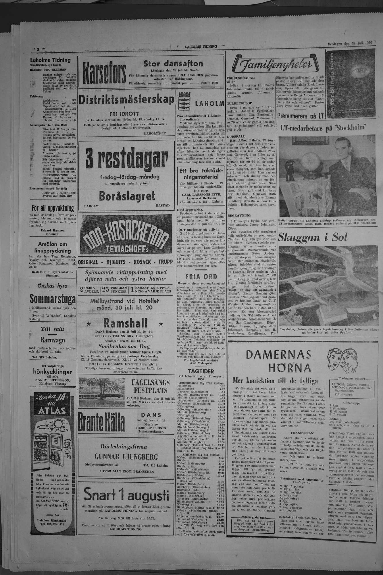 Laholms Tidning Fredag 27 juli 1956, sida 2