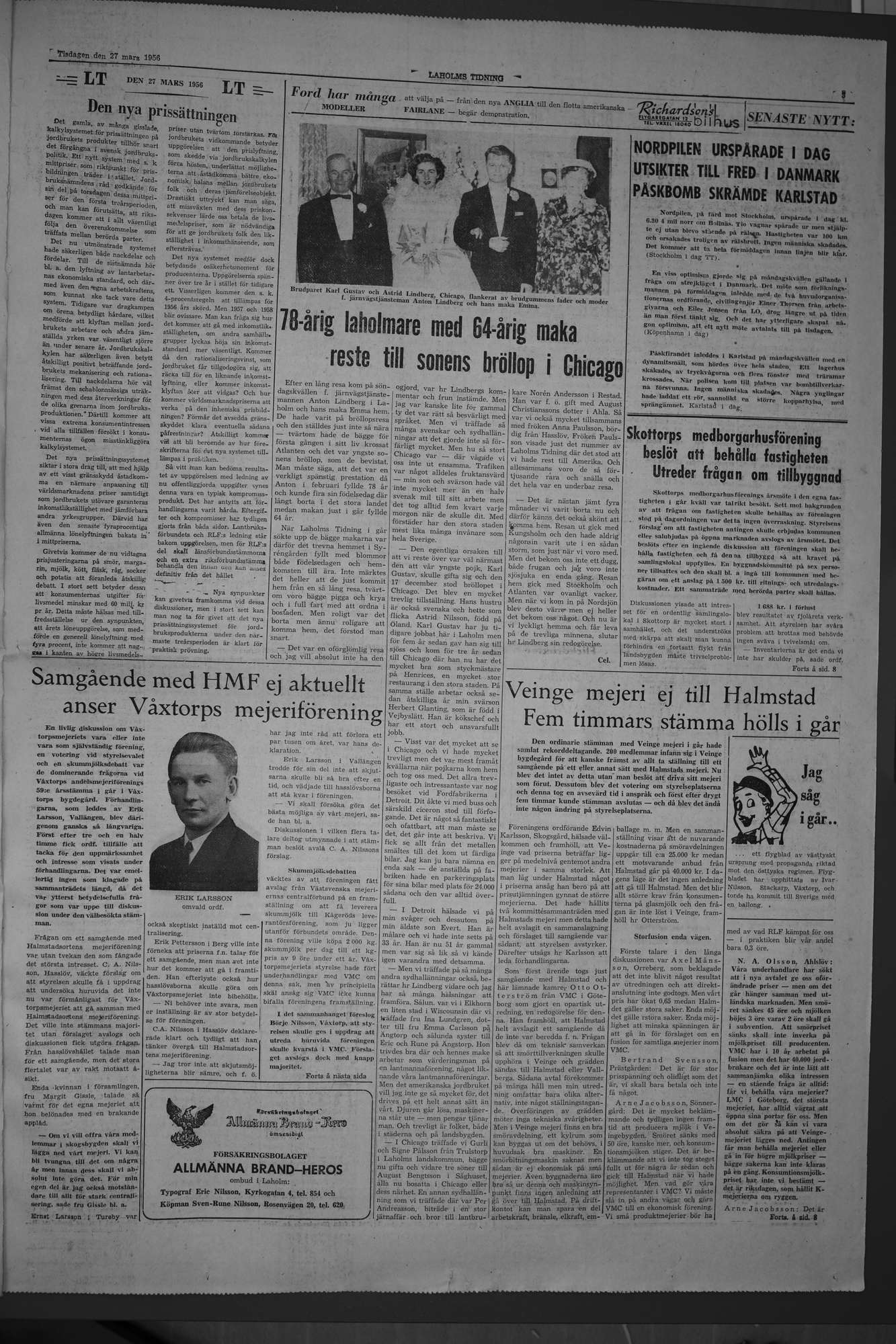 Laholms Tidning Tisdag 27 mars 1956, sida 3