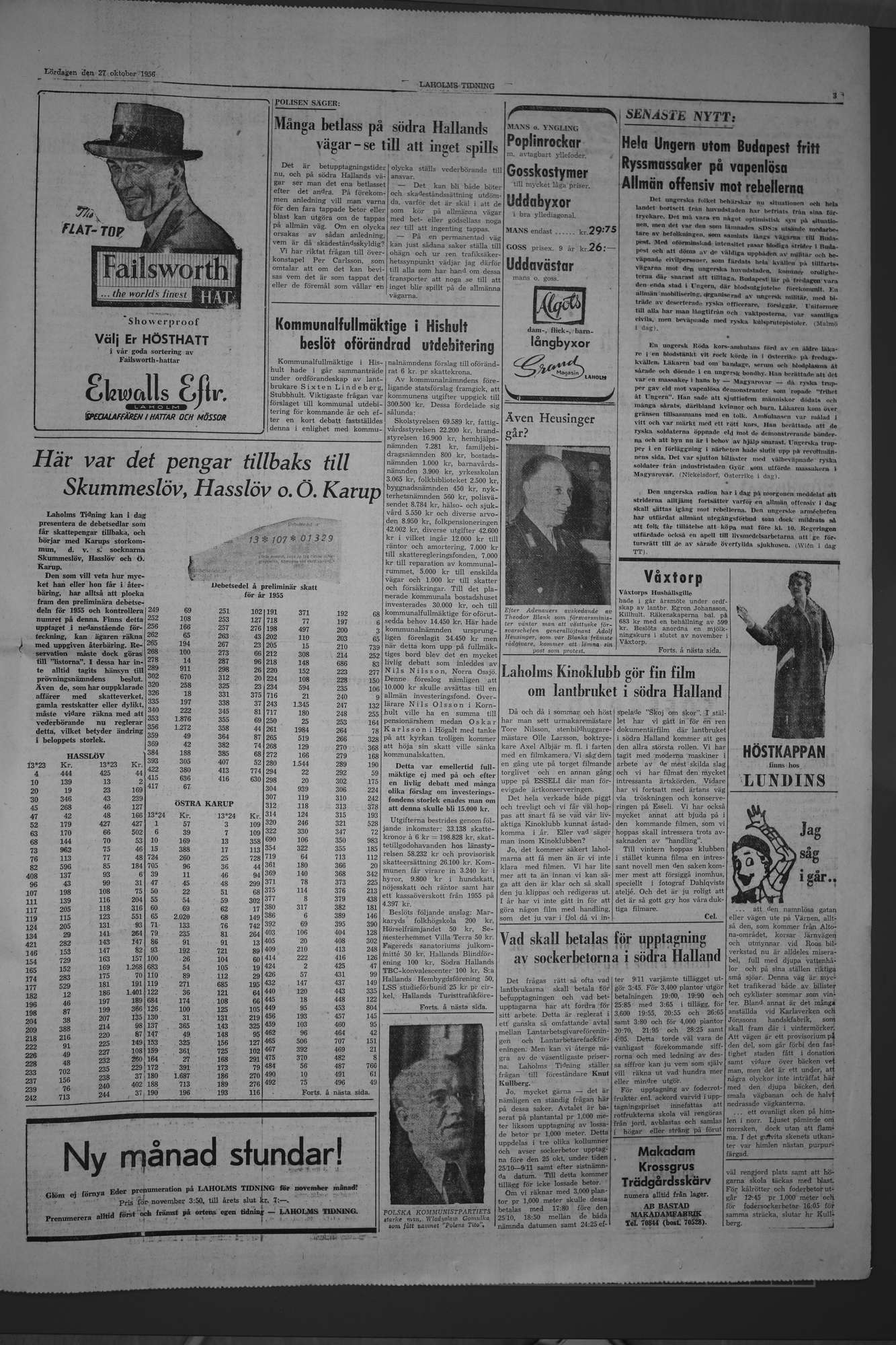 Laholms Tidning Lördag 27 oktober 1956, sida 3