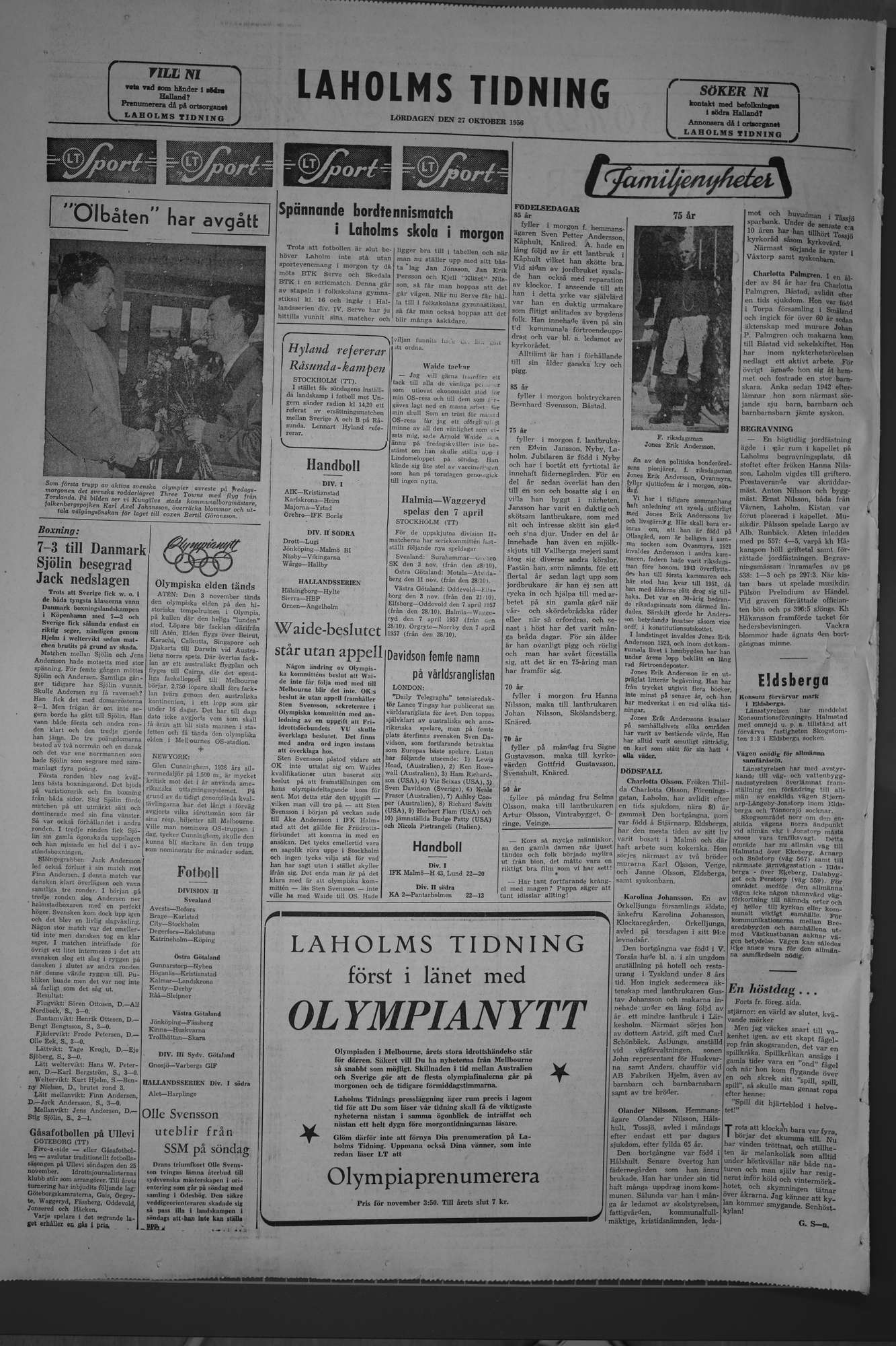 Laholms Tidning Lördag 27 oktober 1956, sida 8