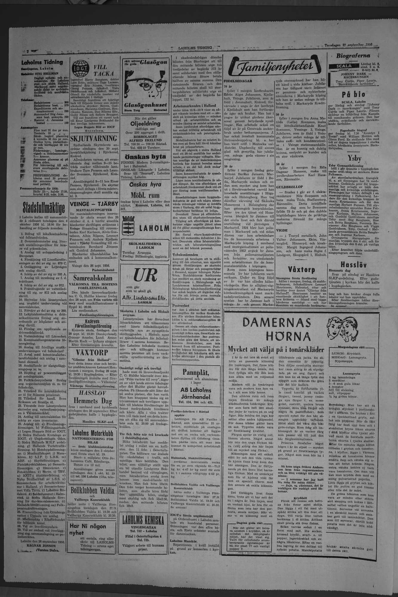 Laholms Tidning Torsdag 27 september 1956, sida 2
