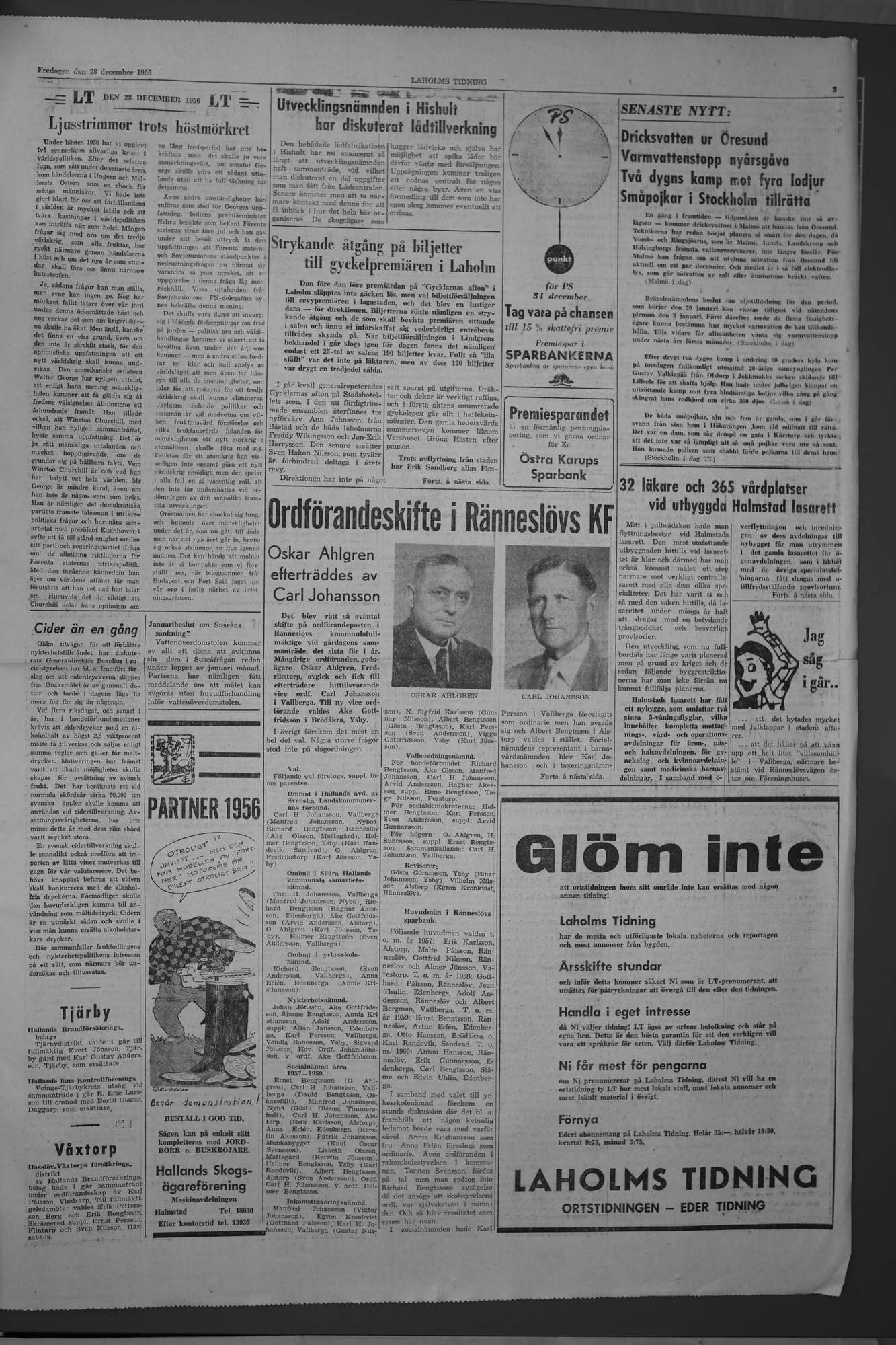 Laholms Tidning Fredag 28 december 1956, sida 3