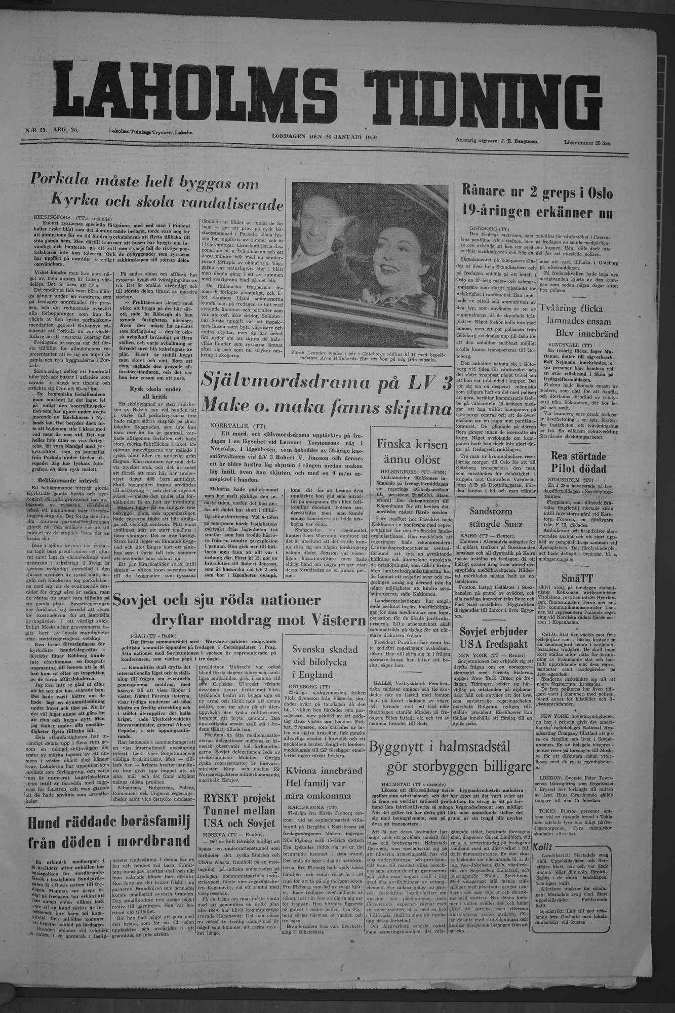 Laholms Tidning Lördag 28 januari 1956, sida 1