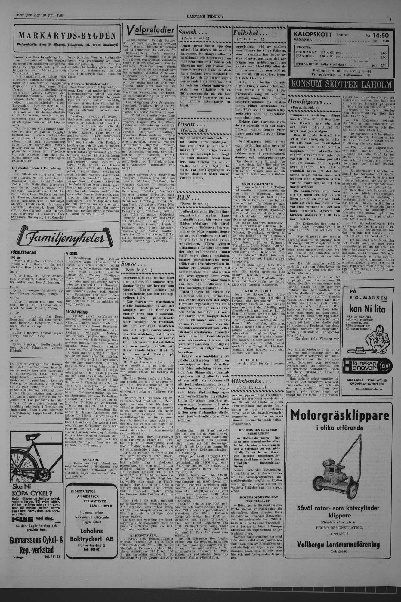 Laholms Tidning Fredag 10 juni 1966, sida 3