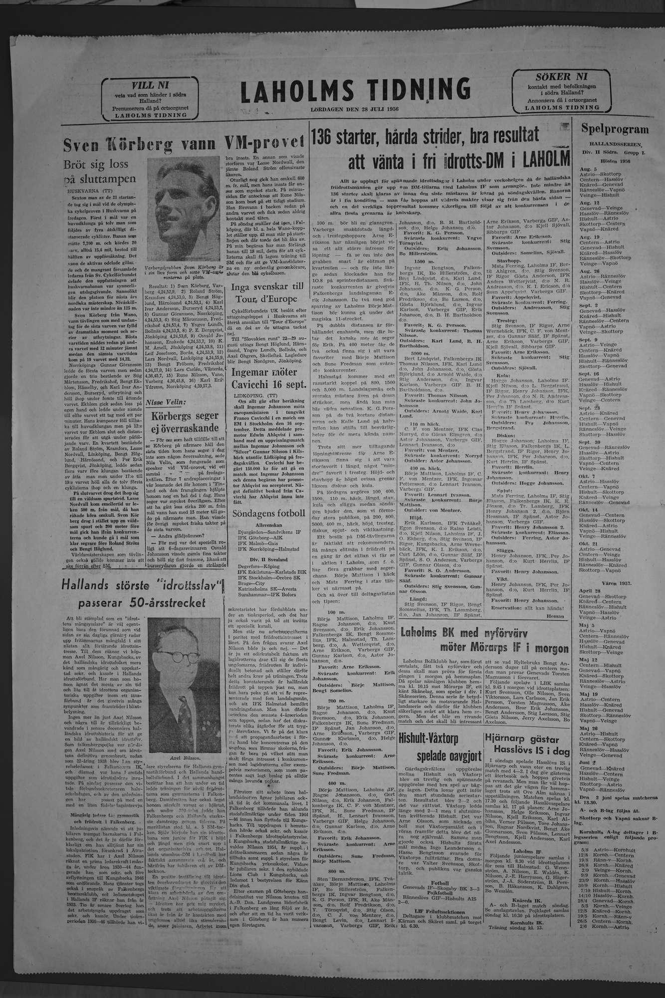 Laholms Tidning Lördag 28 juli 1956, sida 8
