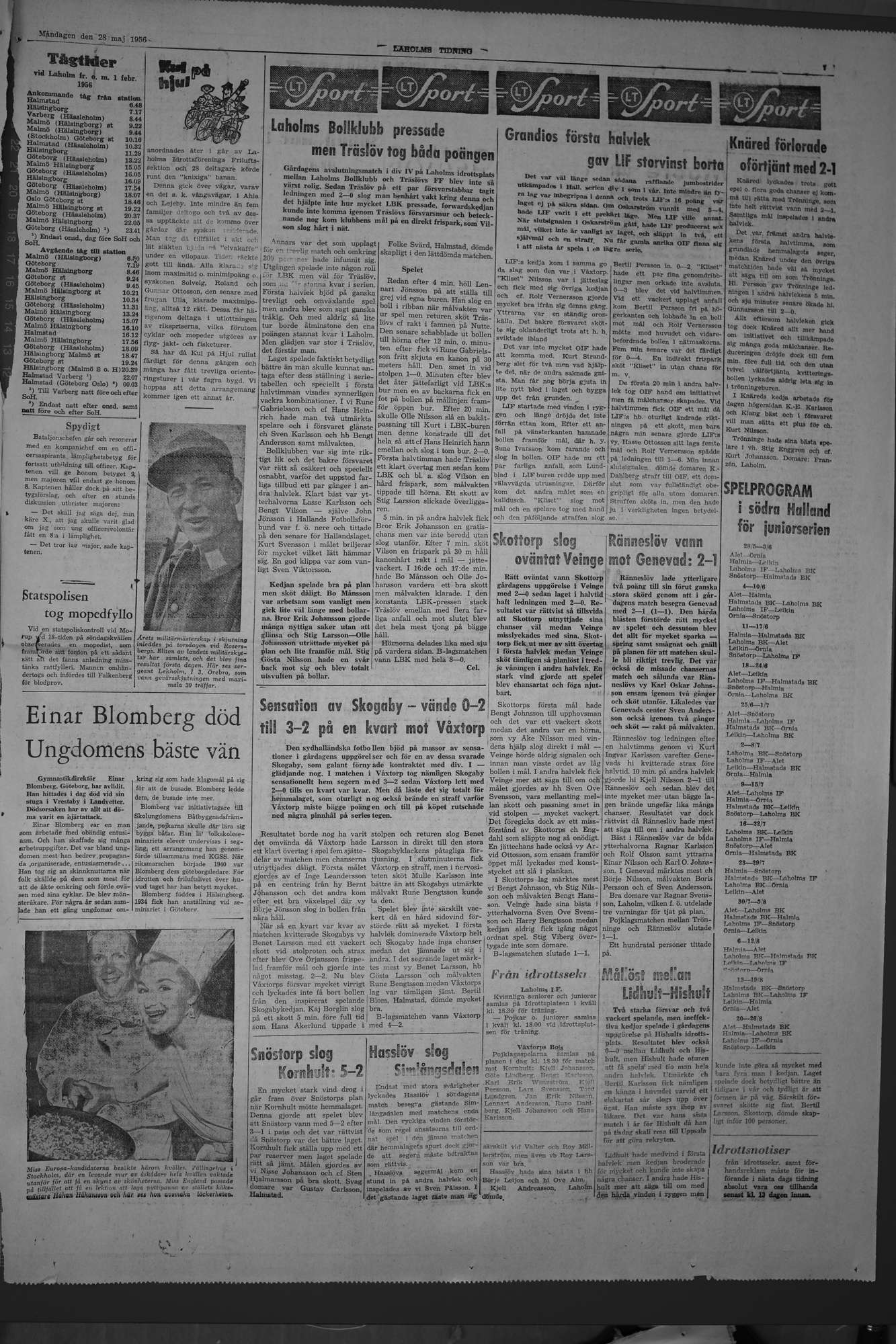 Laholms Tidning Måndag 28 maj 1956, sida 7