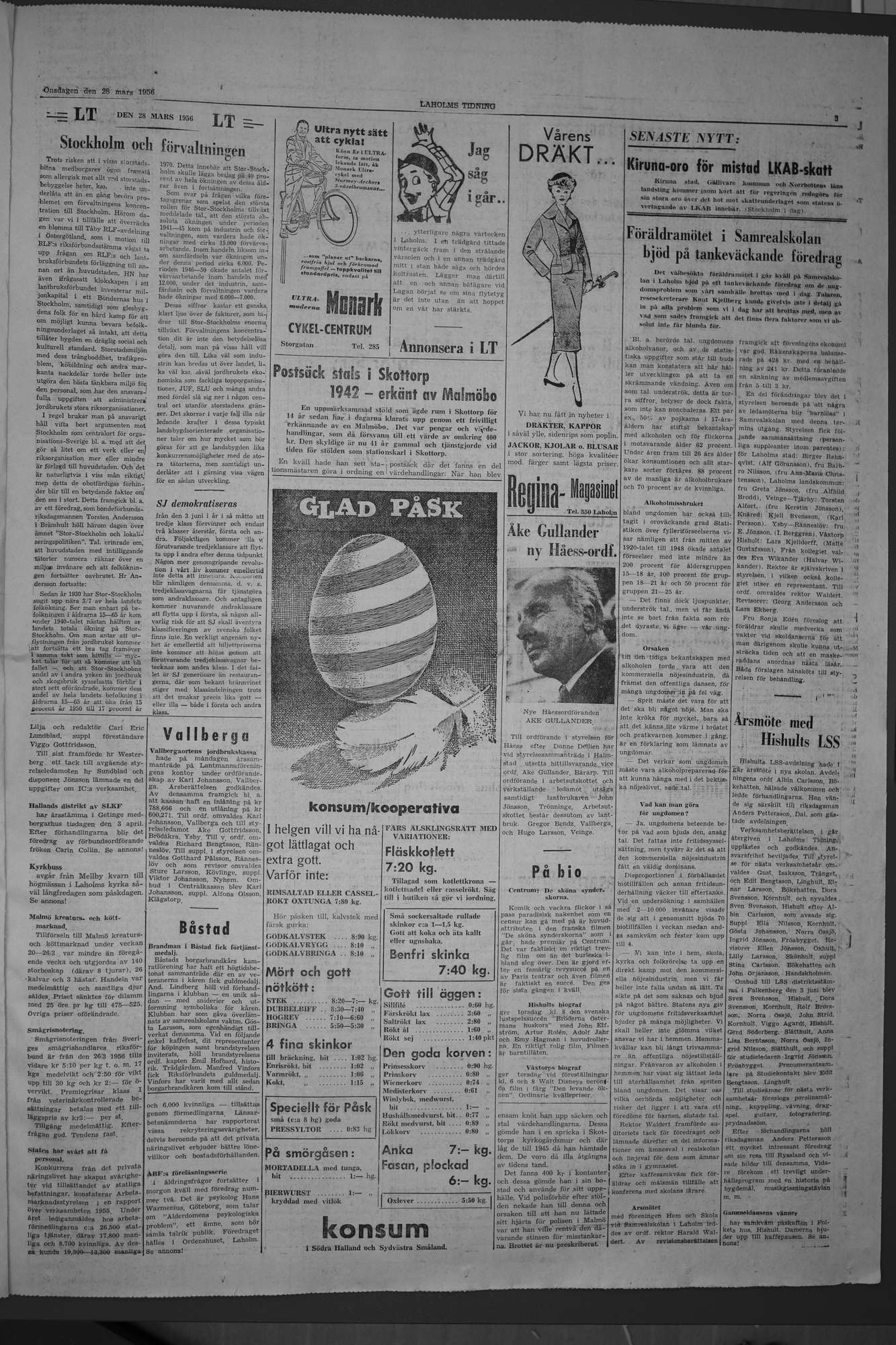 Laholms Tidning Onsdag 28 mars 1956, sida 3
