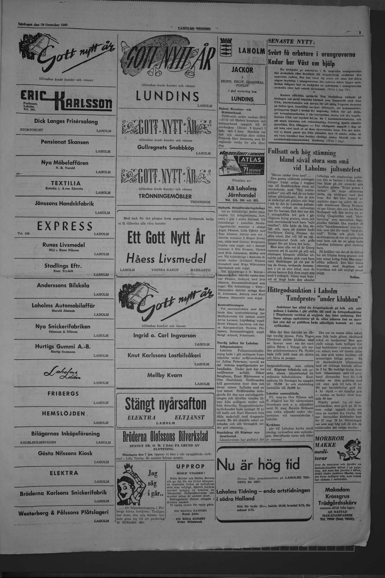 Laholms Tidning Lördag 29 december 1956, sida 3