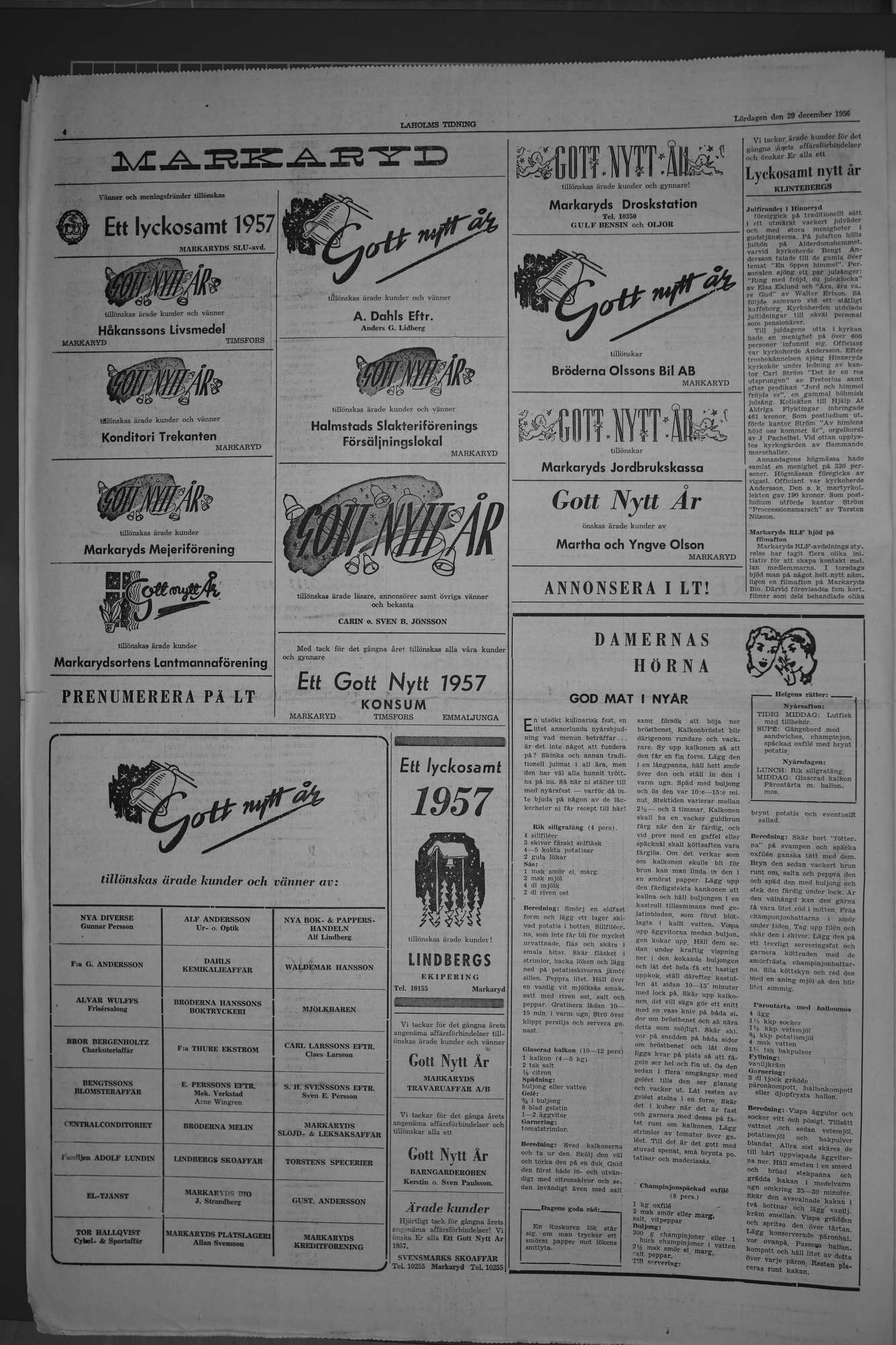 Laholms Tidning Lördag 29 december 1956, sida 4
