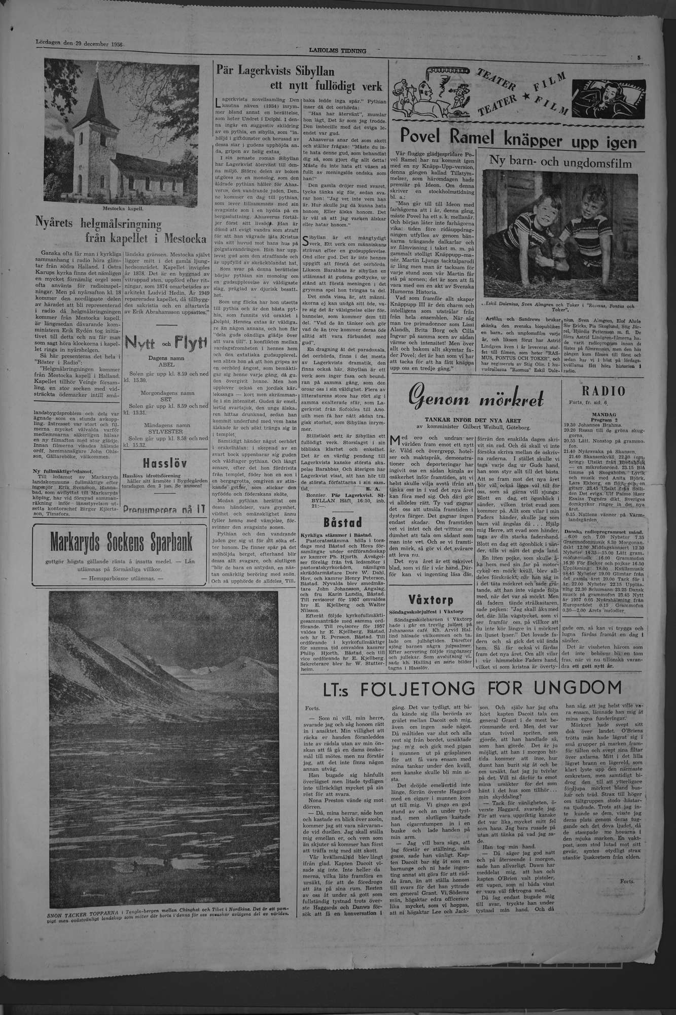 Laholms Tidning Lördag 29 december 1956, sida 5