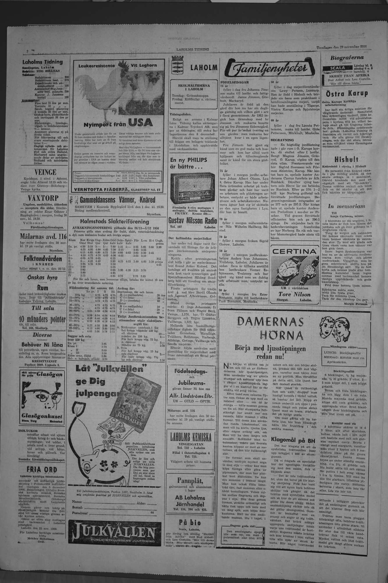 Laholms Tidning Torsdag 29 november 1956, sida 2